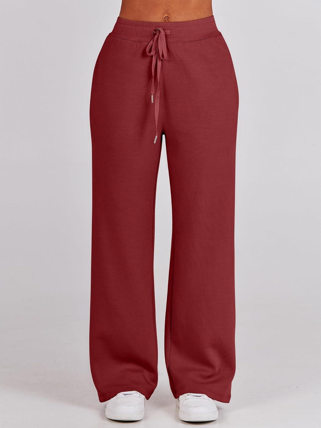 imageANRABESS Women 2 Piece Outfits 2025 Fall Fashion Airport Wide Leg Pants Lounge Set Leisure Travel Vacation Clothes SweatsuitsRed