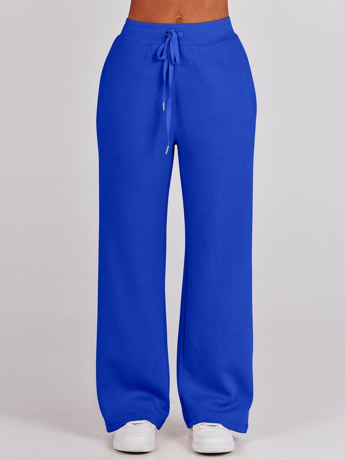 imageANRABESS Women 2 Piece Outfits 2025 Fall Fashion Airport Wide Leg Pants Lounge Set Leisure Travel Vacation Clothes SweatsuitsRoyal Blue