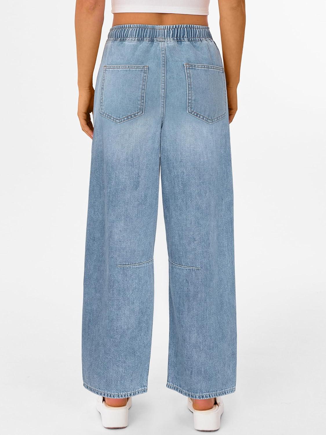 imageANRABESS Women Barrel Jeans High Waisted Wide Leg Drawstring Denim Pants Y2K Baggy Loose Fit Trouser Jeans with PocketsSky Blue