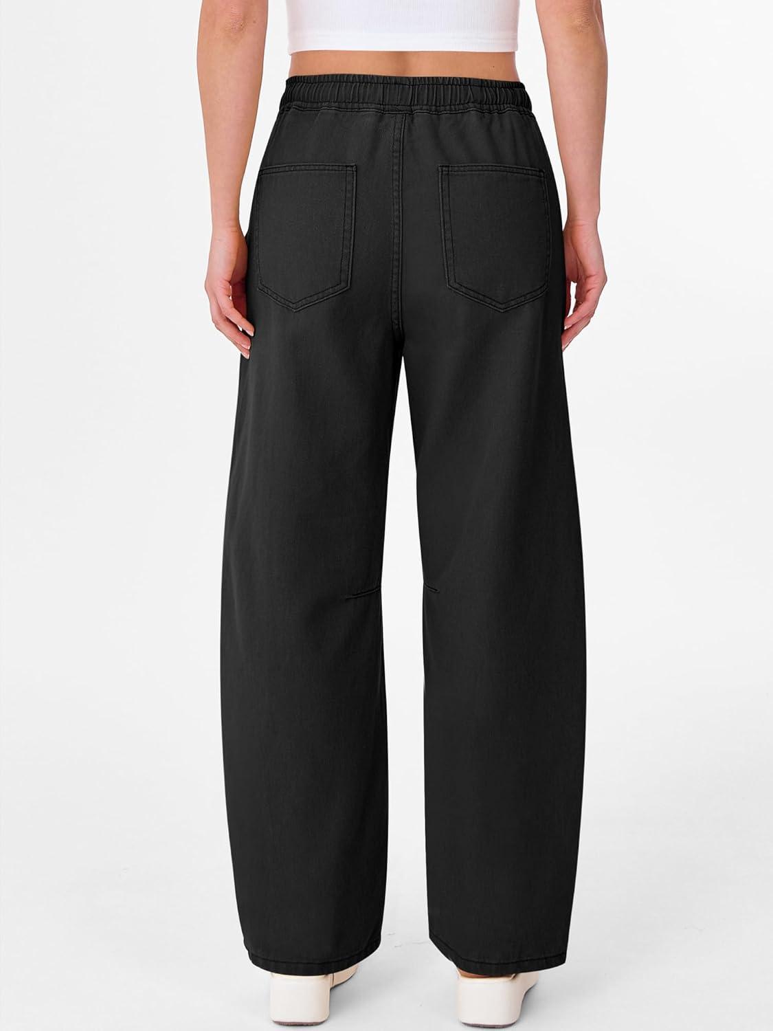 imageANRABESS Women Barrel Jeans High Waisted Wide Leg Drawstring Denim Pants Y2K Baggy Loose Fit Trouser Jeans with PocketsTrue Black