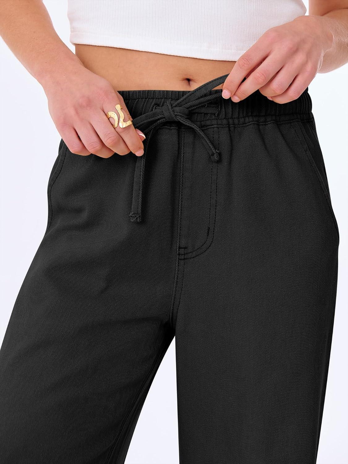 imageANRABESS Women Barrel Jeans High Waisted Wide Leg Drawstring Denim Pants Y2K Baggy Loose Fit Trouser Jeans with PocketsTrue Black