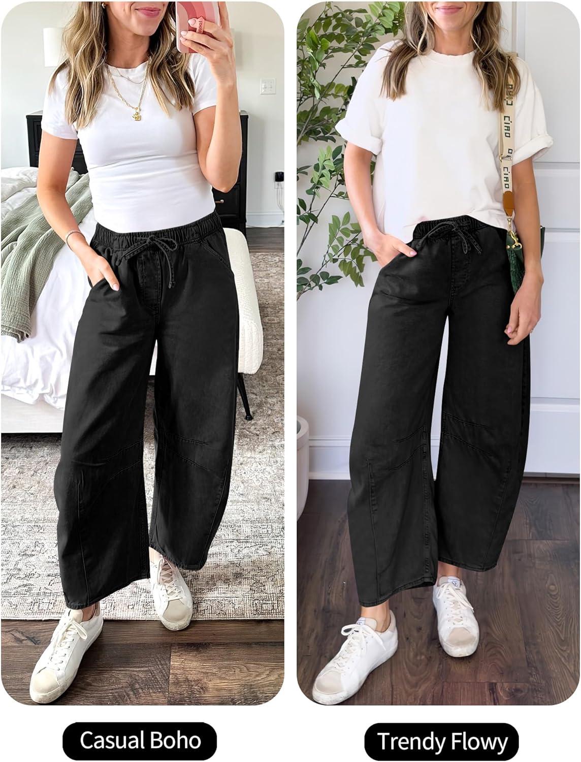 imageANRABESS Women Barrel Jeans High Waisted Wide Leg Drawstring Denim Pants Y2K Baggy Loose Fit Trouser Jeans with PocketsTrue Black