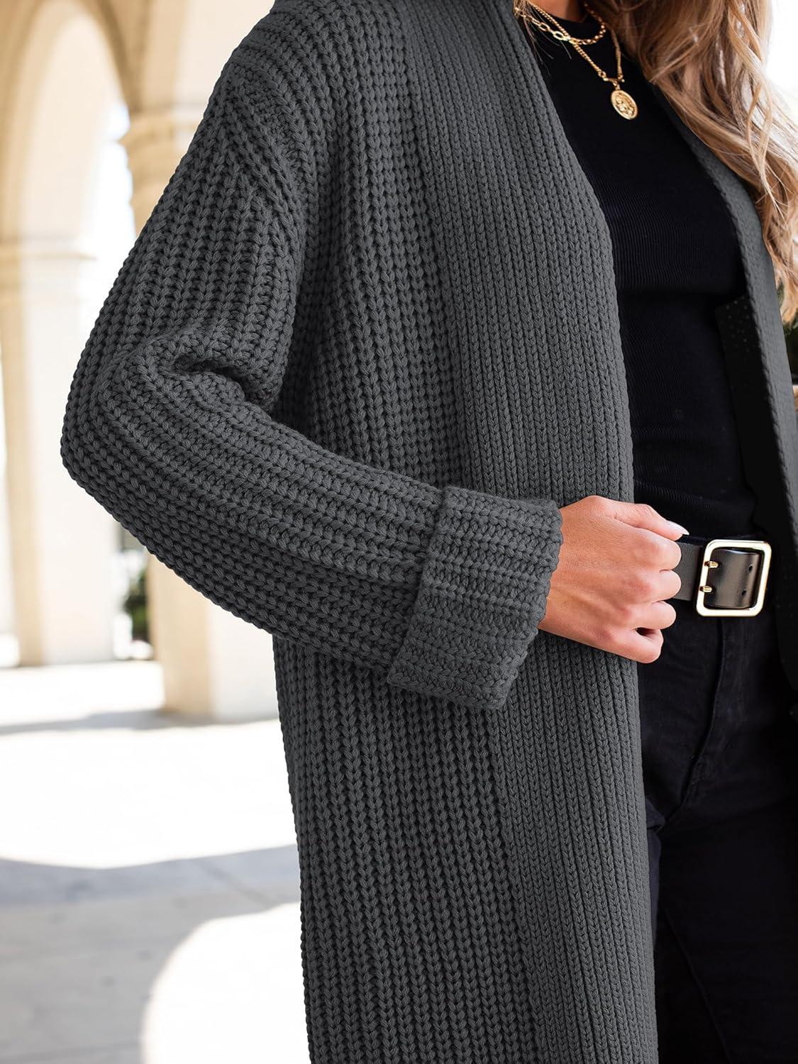 imageANRABESS Women Knit Long Cardigan Long Sleeve Open Front Lapel Oversized Sweater Coat 2025 Fall Duster Outerwear ClothesDark Grey