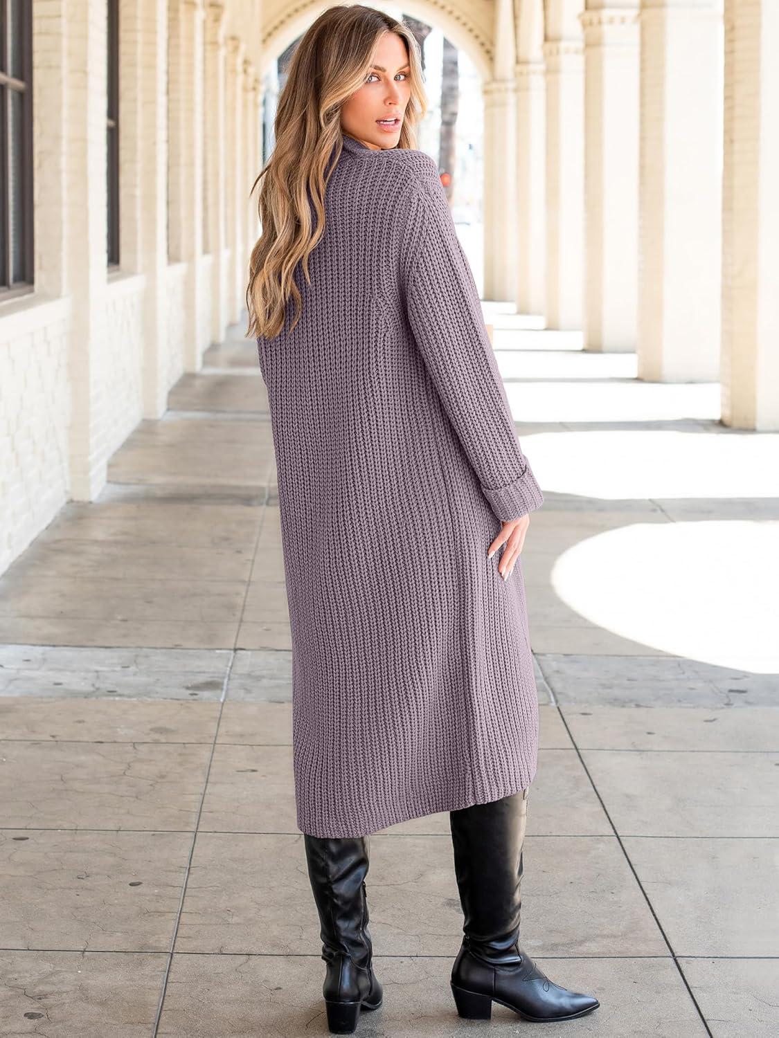 imageANRABESS Women Knit Long Cardigan Long Sleeve Open Front Lapel Oversized Sweater Coat 2025 Fall Duster Outerwear ClothesNutmeg