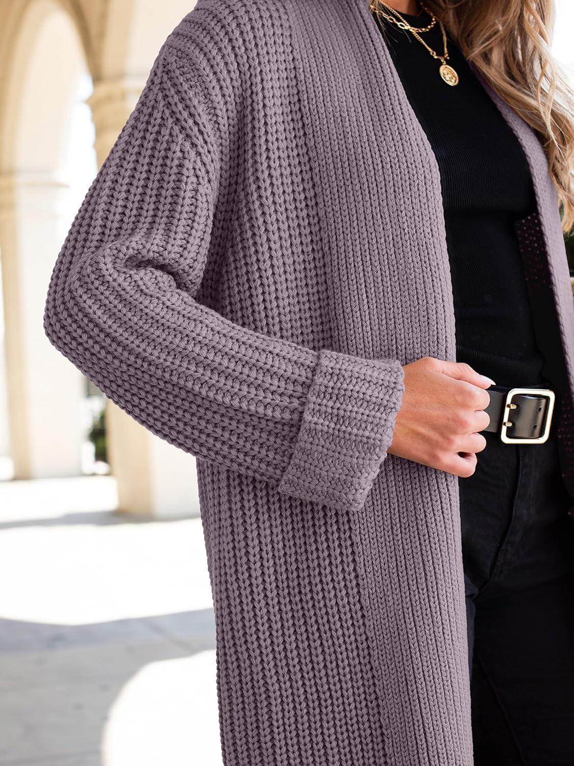 imageANRABESS Women Knit Long Cardigan Long Sleeve Open Front Lapel Oversized Sweater Coat 2025 Fall Duster Outerwear ClothesNutmeg