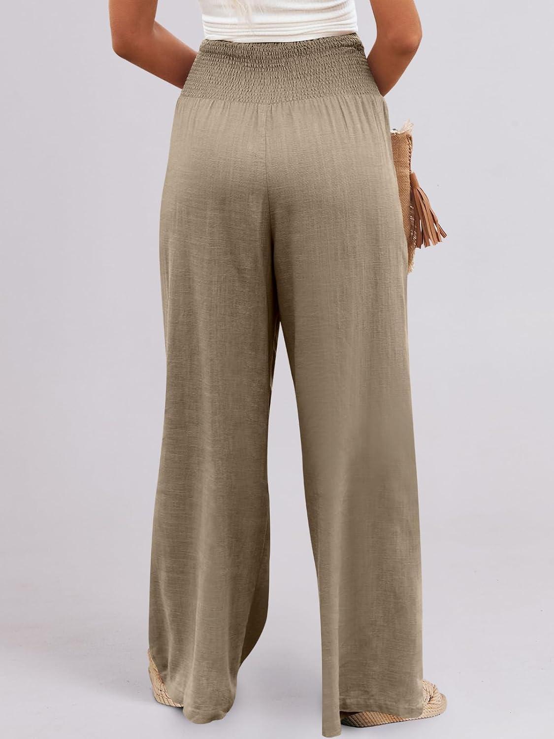 imageANRABESS Women Linen Palazzo Pants Summer Boho Wide Leg High Waist Casual Lounge Pant 2025 Beach Travel Vacation OutfitsBrown