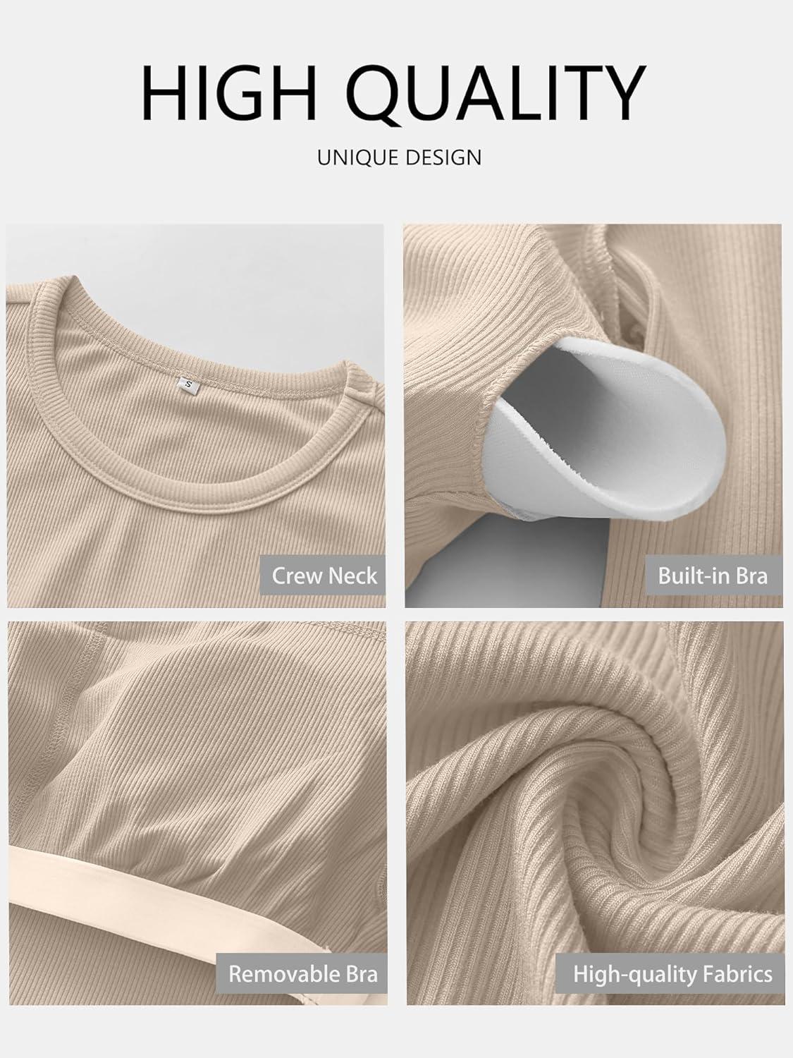 imageANRABESS Women Long Sleeve Shirts Builtin Bra Crewneck Rib Knit Slim Fit Basic Tee Tops 2025 Fall Casual TShirt Base LayerBeige