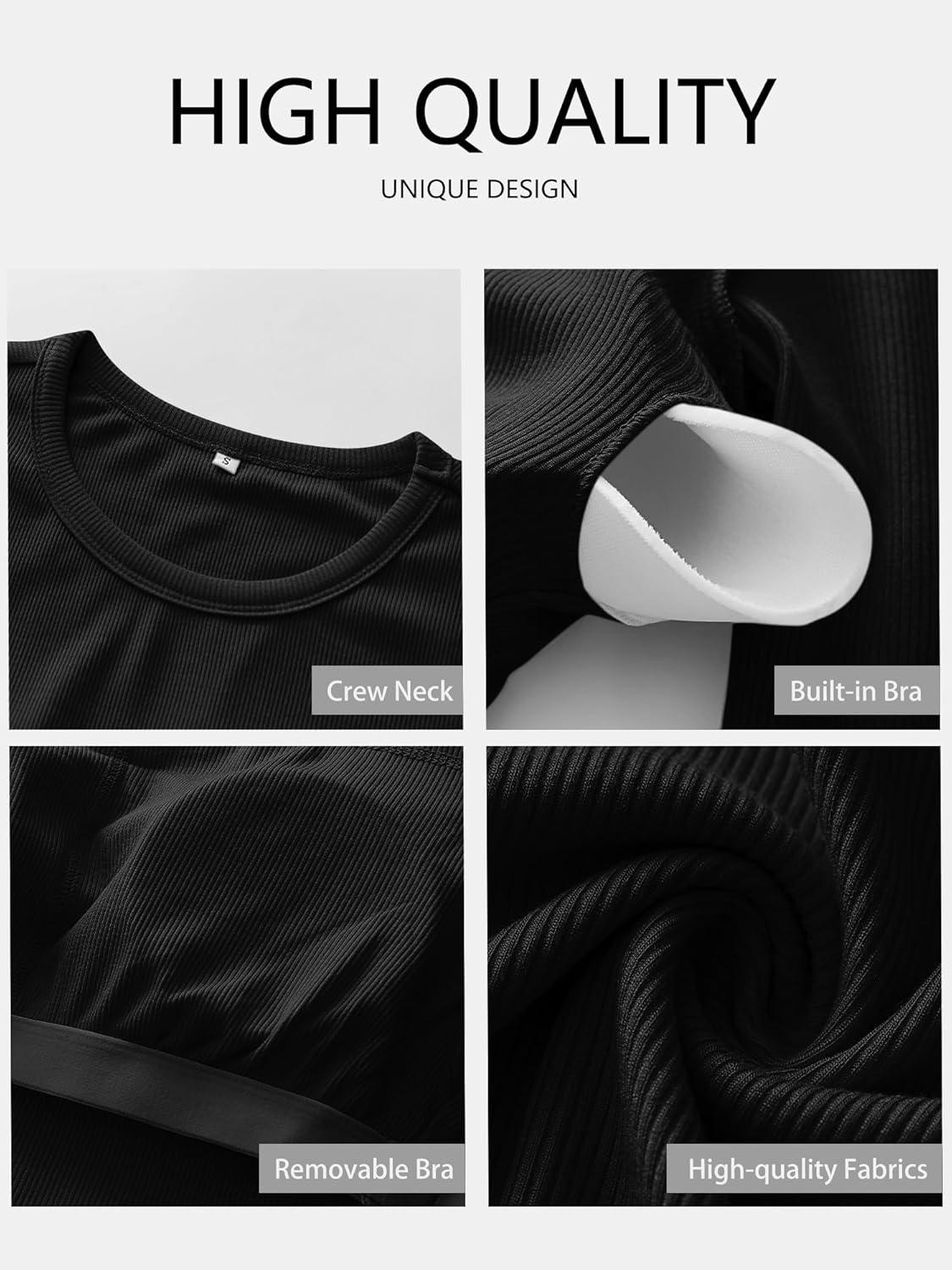 imageANRABESS Women Long Sleeve Shirts Builtin Bra Crewneck Rib Knit Slim Fit Basic Tee Tops 2025 Fall Casual TShirt Base LayerBlack