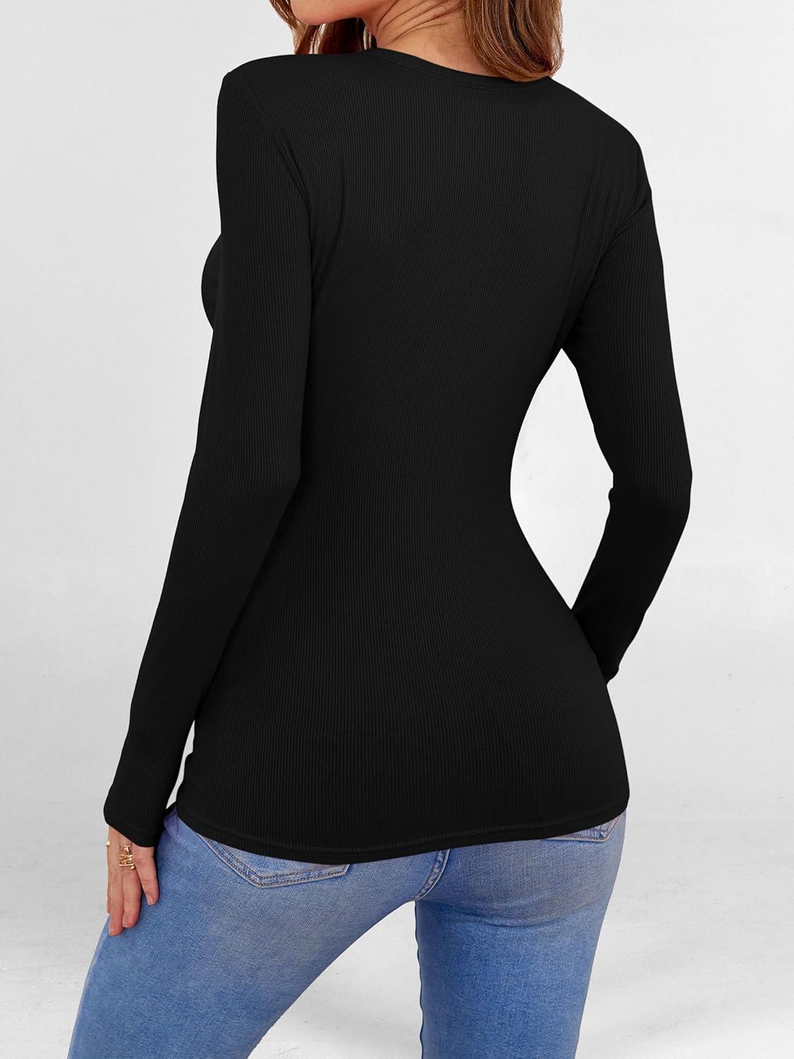 imageANRABESS Women Long Sleeve Shirts Builtin Bra Crewneck Rib Knit Slim Fit Basic Tee Tops 2025 Fall Casual TShirt Base LayerBlack