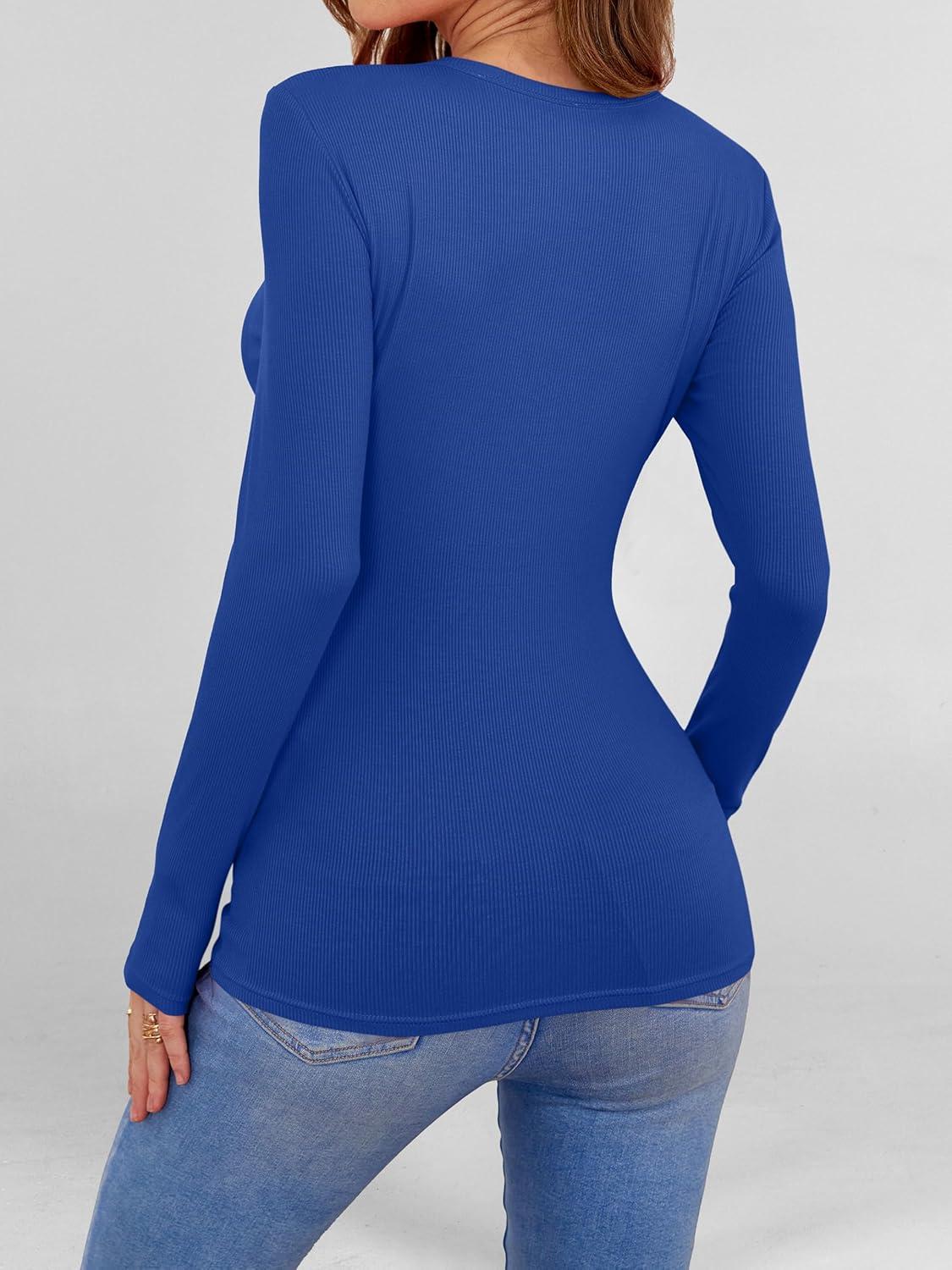imageANRABESS Women Long Sleeve Shirts Builtin Bra Crewneck Rib Knit Slim Fit Basic Tee Tops 2025 Fall Casual TShirt Base LayerBlue