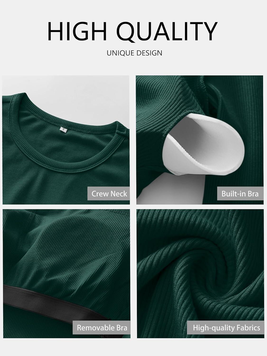 imageANRABESS Women Long Sleeve Shirts Builtin Bra Crewneck Rib Knit Slim Fit Basic Tee Tops 2025 Fall Casual TShirt Base LayerDeep Green