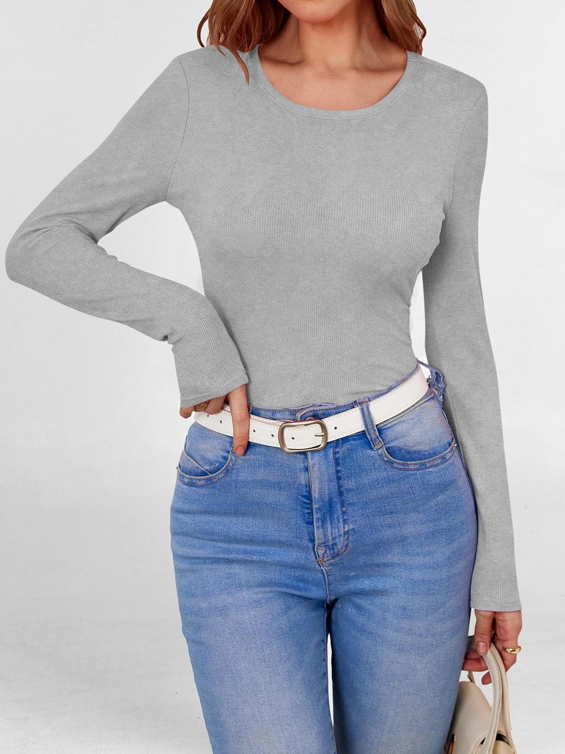 imageANRABESS Women Long Sleeve Shirts Builtin Bra Crewneck Rib Knit Slim Fit Basic Tee Tops 2025 Fall Casual TShirt Base LayerGrey