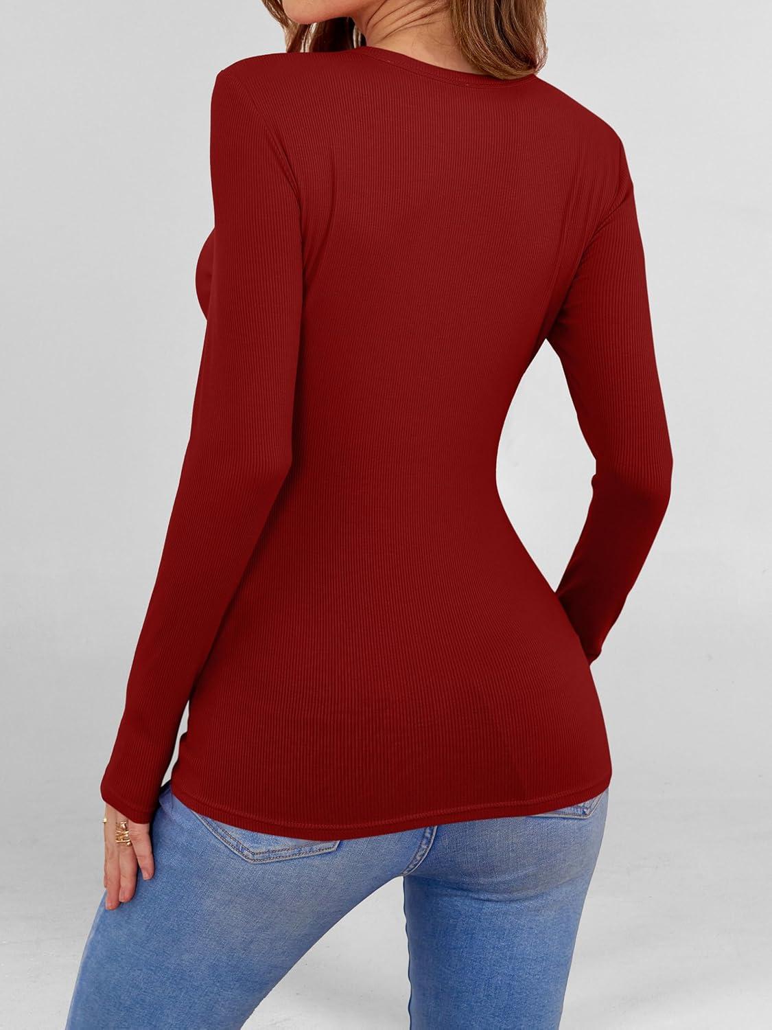 imageANRABESS Women Long Sleeve Shirts Builtin Bra Crewneck Rib Knit Slim Fit Basic Tee Tops 2025 Fall Casual TShirt Base LayerRed