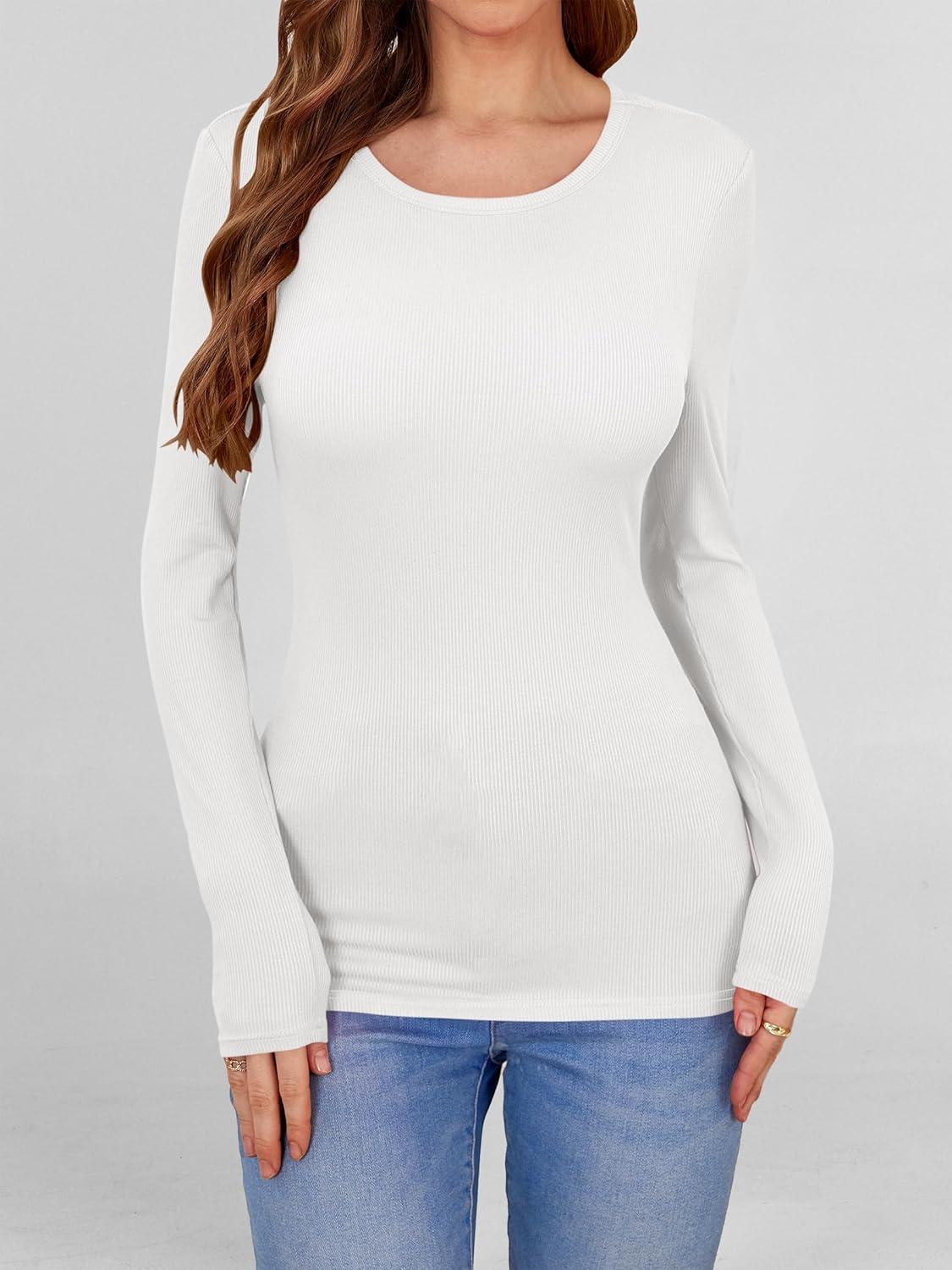 imageANRABESS Women Long Sleeve Shirts Builtin Bra Crewneck Rib Knit Slim Fit Basic Tee Tops 2025 Fall Casual TShirt Base LayerWhite