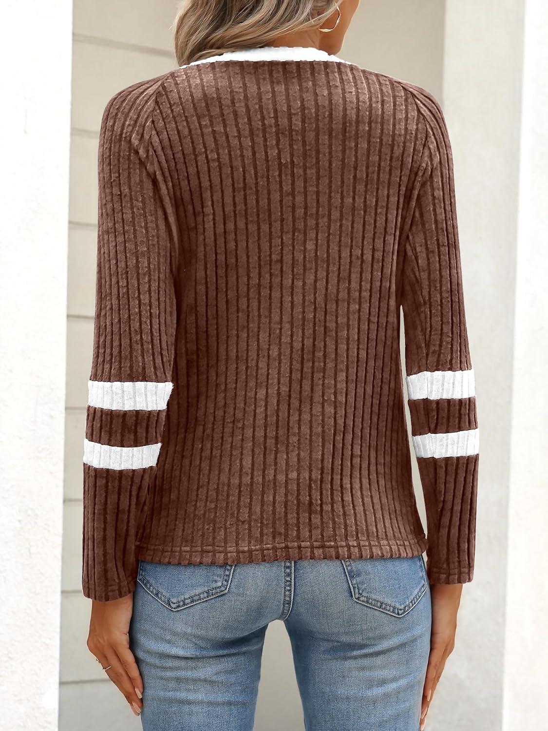 imageANRABESS Women Long Sleeve Tops Color Block Casual Shirts Lightweight Sweaters Fall Fashion Outfits 2025 Teen Girls ClothesBrownwhite