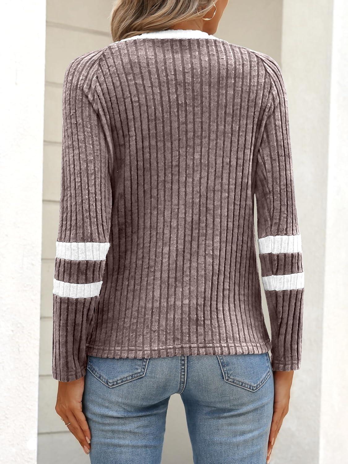 imageANRABESS Women Long Sleeve Tops Color Block Casual Shirts Lightweight Sweaters Fall Fashion Outfits 2025 Teen Girls ClothesCool Ash Brownwhite