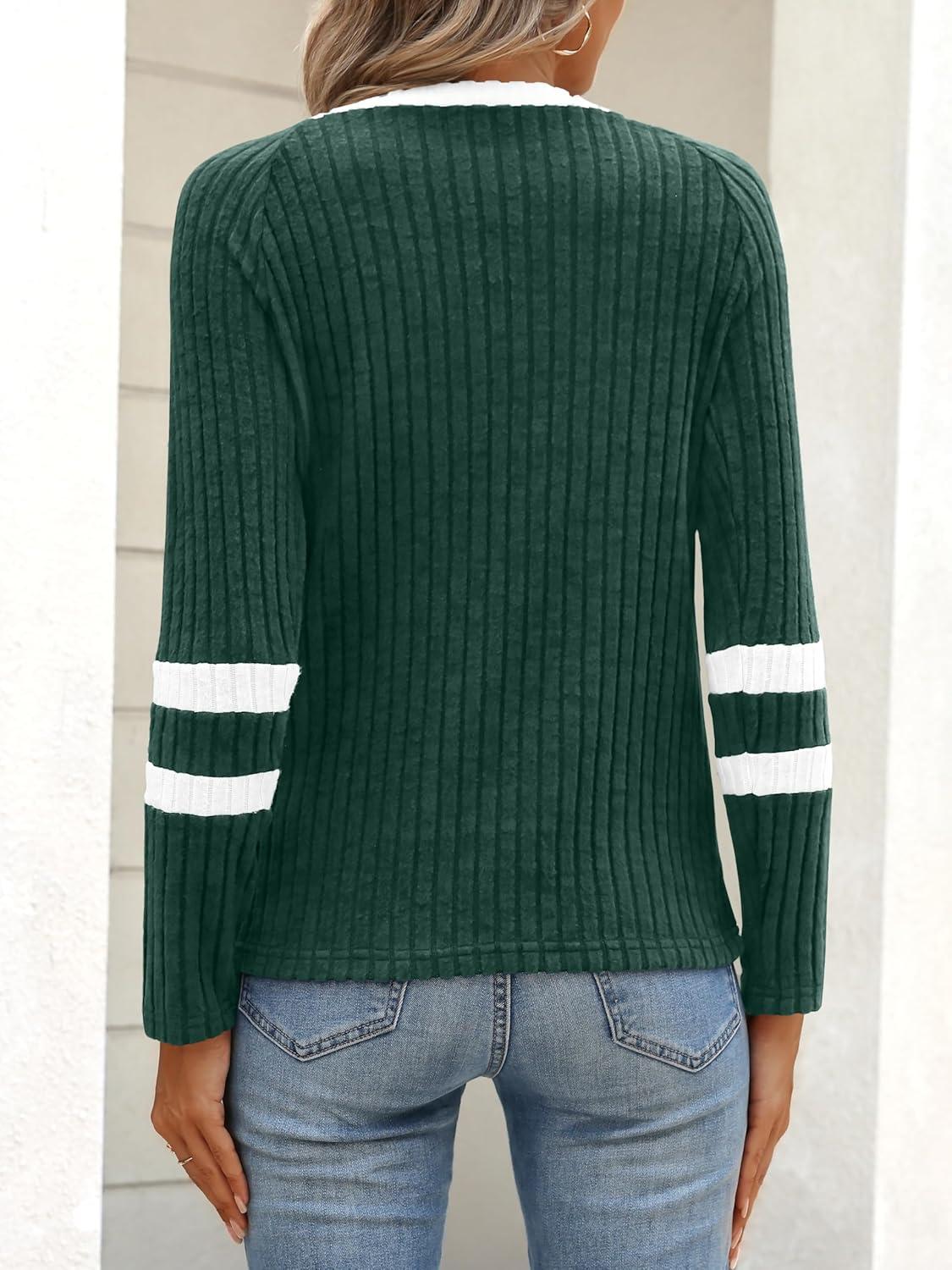 imageANRABESS Women Long Sleeve Tops Color Block Casual Shirts Lightweight Sweaters Fall Fashion Outfits 2025 Teen Girls ClothesDark Greenwhite