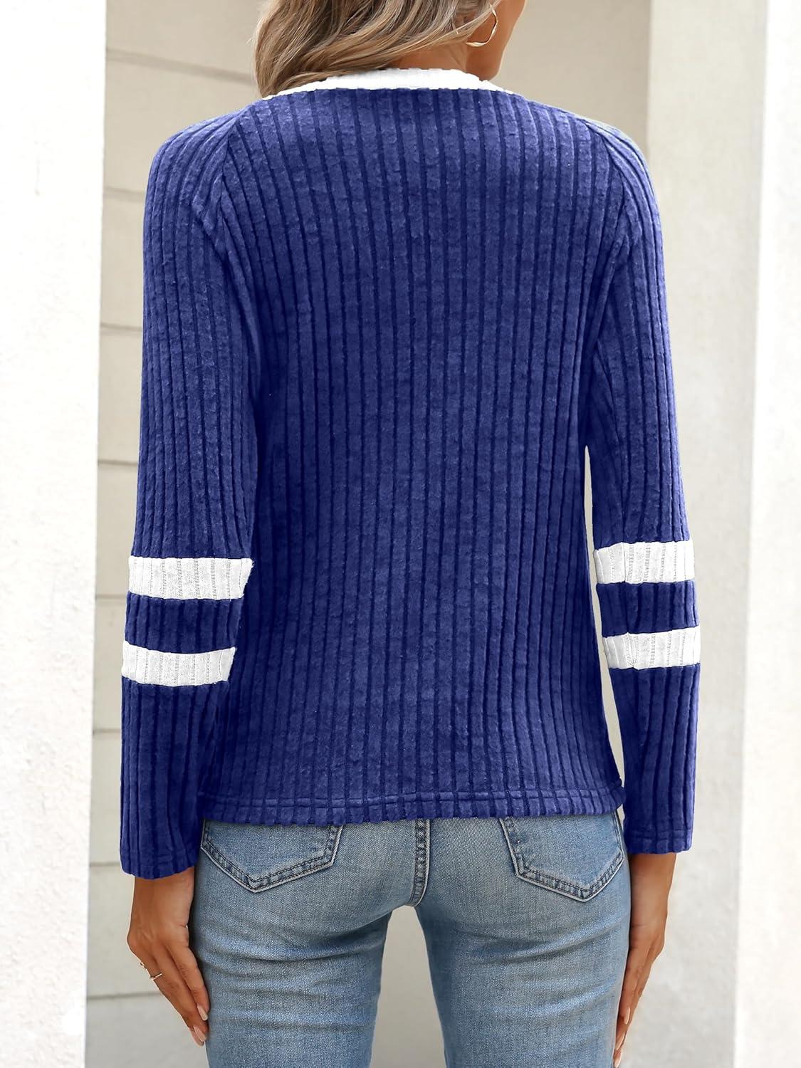 imageANRABESS Women Long Sleeve Tops Color Block Casual Shirts Lightweight Sweaters Fall Fashion Outfits 2025 Teen Girls ClothesDeep Bluewhite