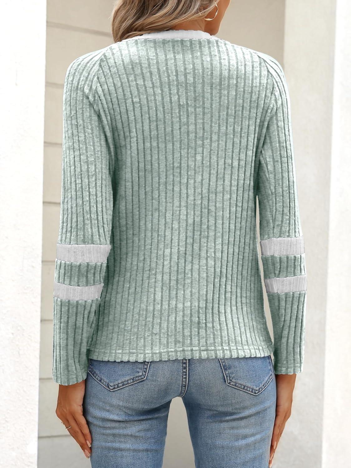 imageANRABESS Women Long Sleeve Tops Color Block Casual Shirts Lightweight Sweaters Fall Fashion Outfits 2025 Teen Girls ClothesGreenwhite