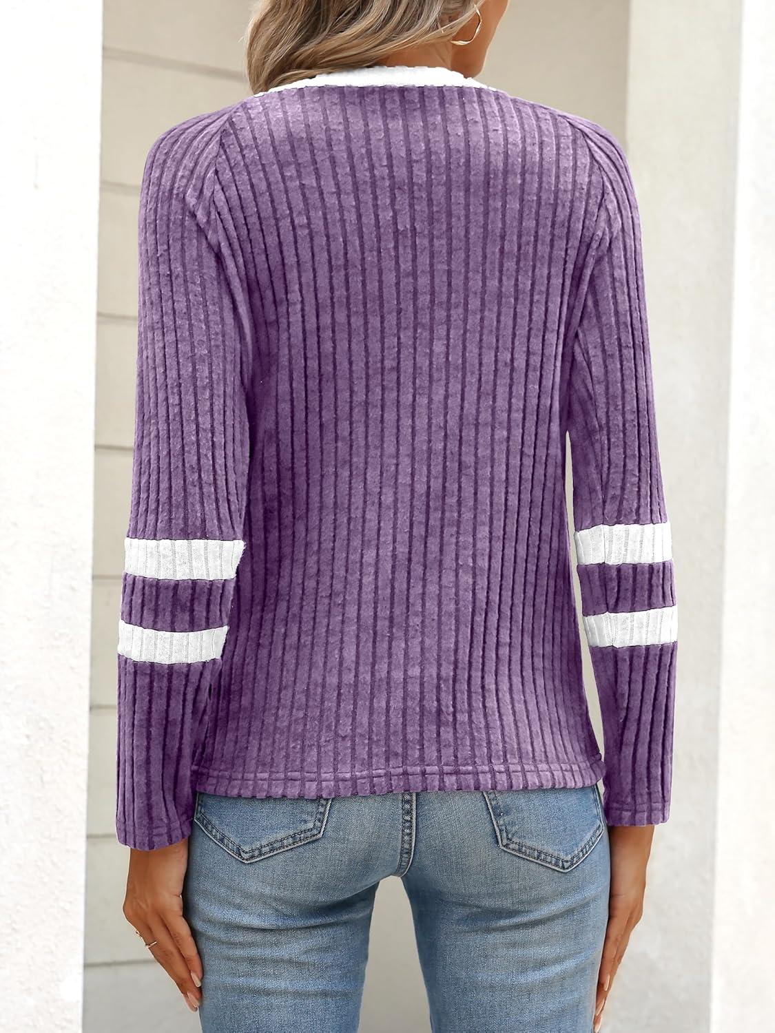 imageANRABESS Women Long Sleeve Tops Color Block Casual Shirts Lightweight Sweaters Fall Fashion Outfits 2025 Teen Girls ClothesPurplewhite