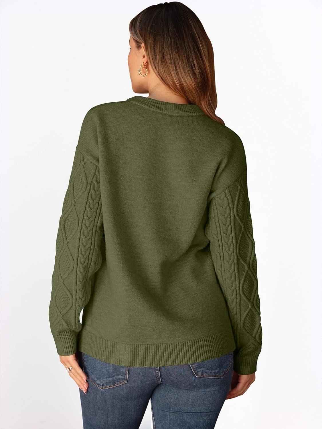 imageANRABESS Women Oversized Chunky Cable Knitted Vintage Sweater 2025 Fall Winter OutfitsArmy Green