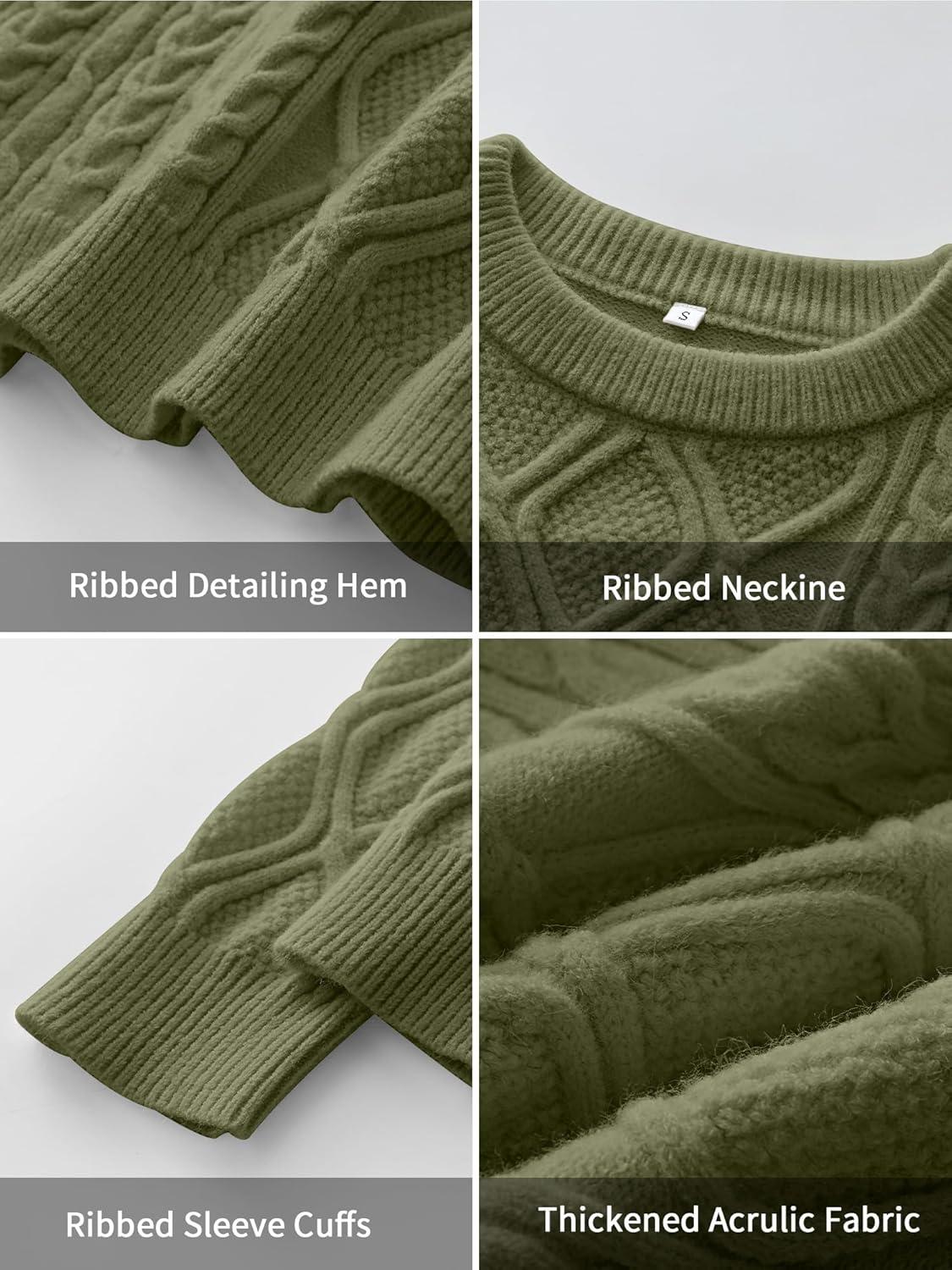 imageANRABESS Women Oversized Chunky Cable Knitted Vintage Sweater 2025 Fall Winter OutfitsArmy Green