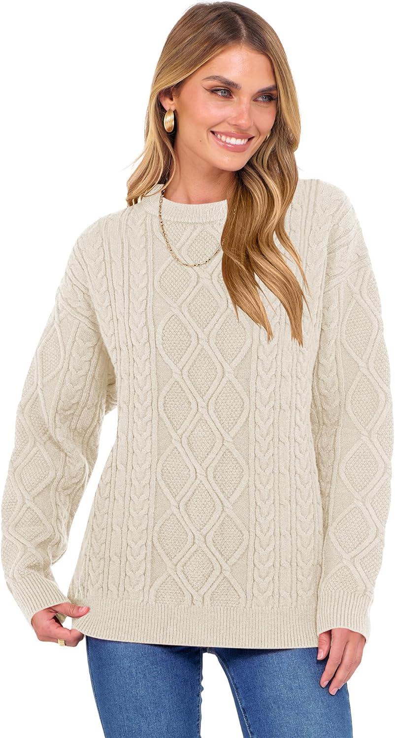 imageANRABESS Women Oversized Chunky Cable Knitted Vintage Sweater 2025 Fall Winter OutfitsBeige
