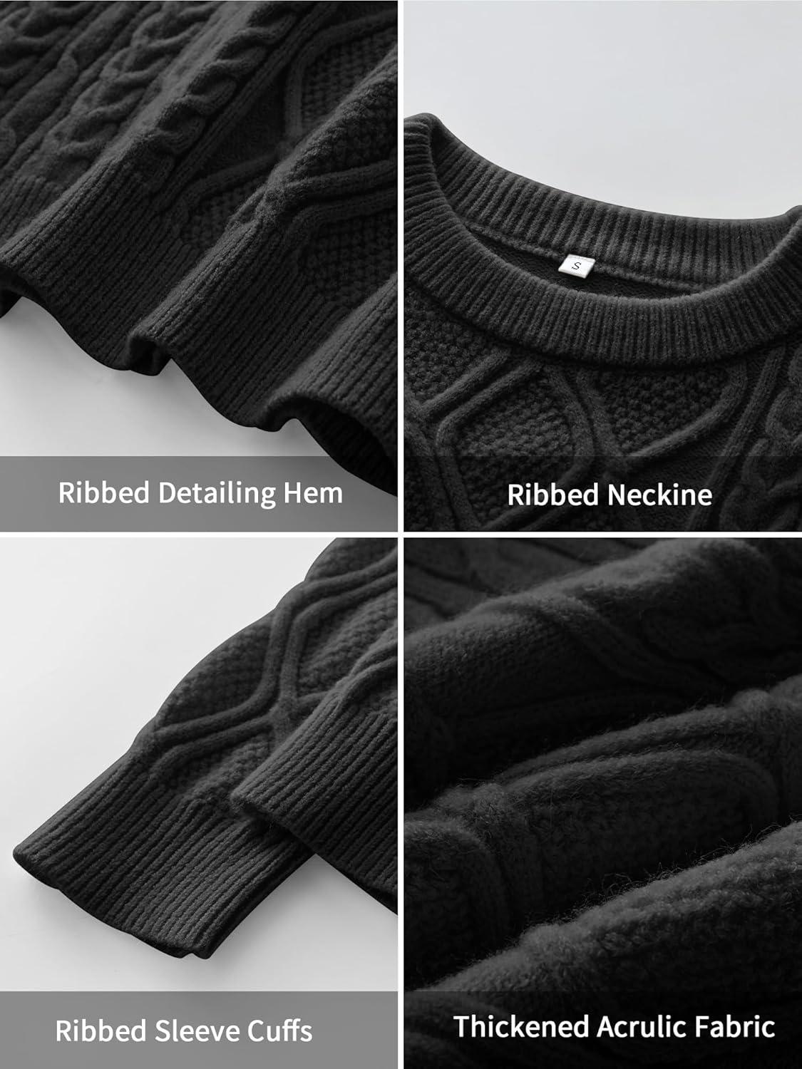 imageANRABESS Women Oversized Chunky Cable Knitted Vintage Sweater 2025 Fall Winter OutfitsBlack