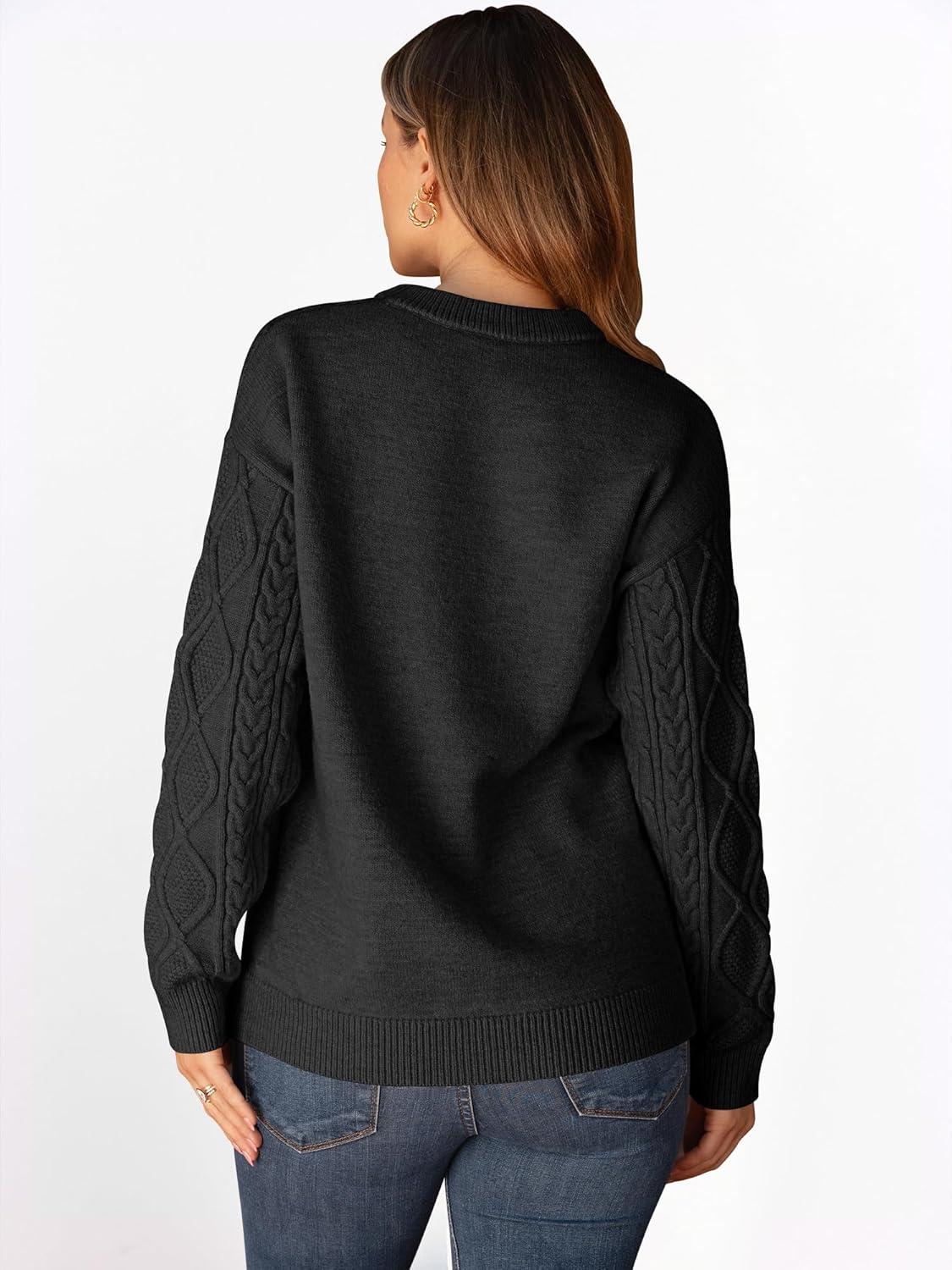 imageANRABESS Women Oversized Chunky Cable Knitted Vintage Sweater 2025 Fall Winter OutfitsBlack