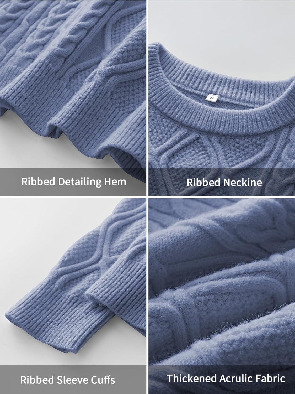 imageANRABESS Women Oversized Chunky Cable Knitted Vintage Sweater 2025 Fall Winter OutfitsBlue