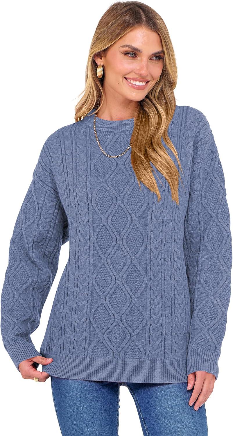 imageANRABESS Women Oversized Chunky Cable Knitted Vintage Sweater 2025 Fall Winter OutfitsBlue