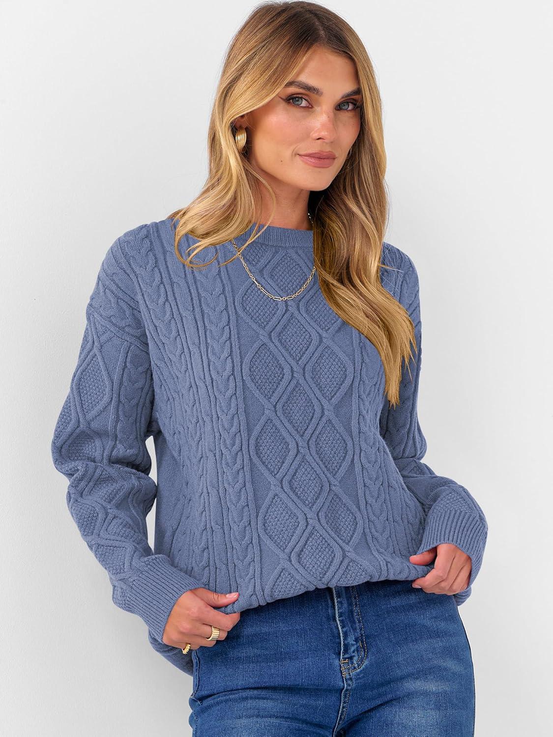 imageANRABESS Women Oversized Chunky Cable Knitted Vintage Sweater 2025 Fall Winter OutfitsBlue