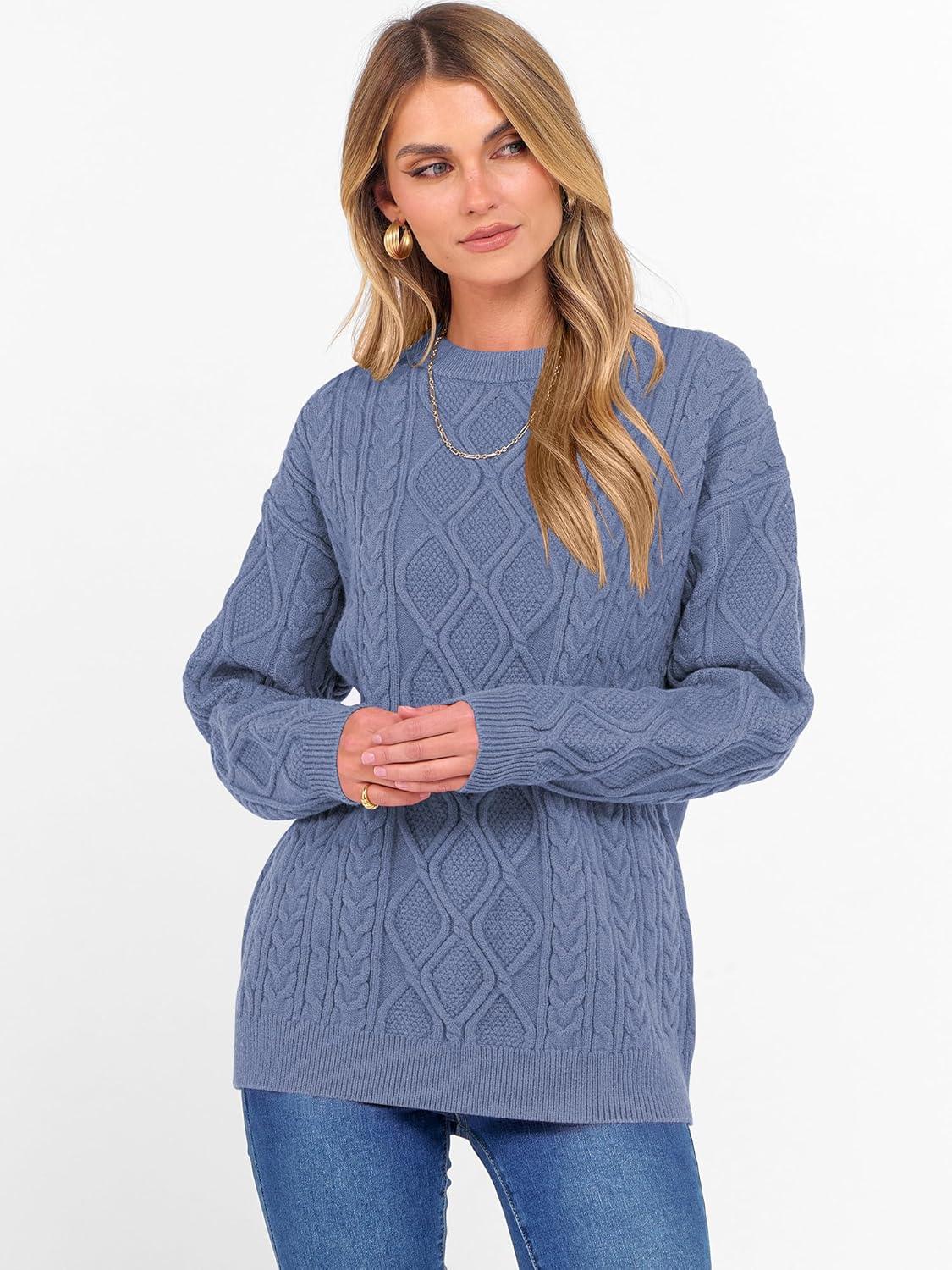 imageANRABESS Women Oversized Chunky Cable Knitted Vintage Sweater 2025 Fall Winter OutfitsBlue