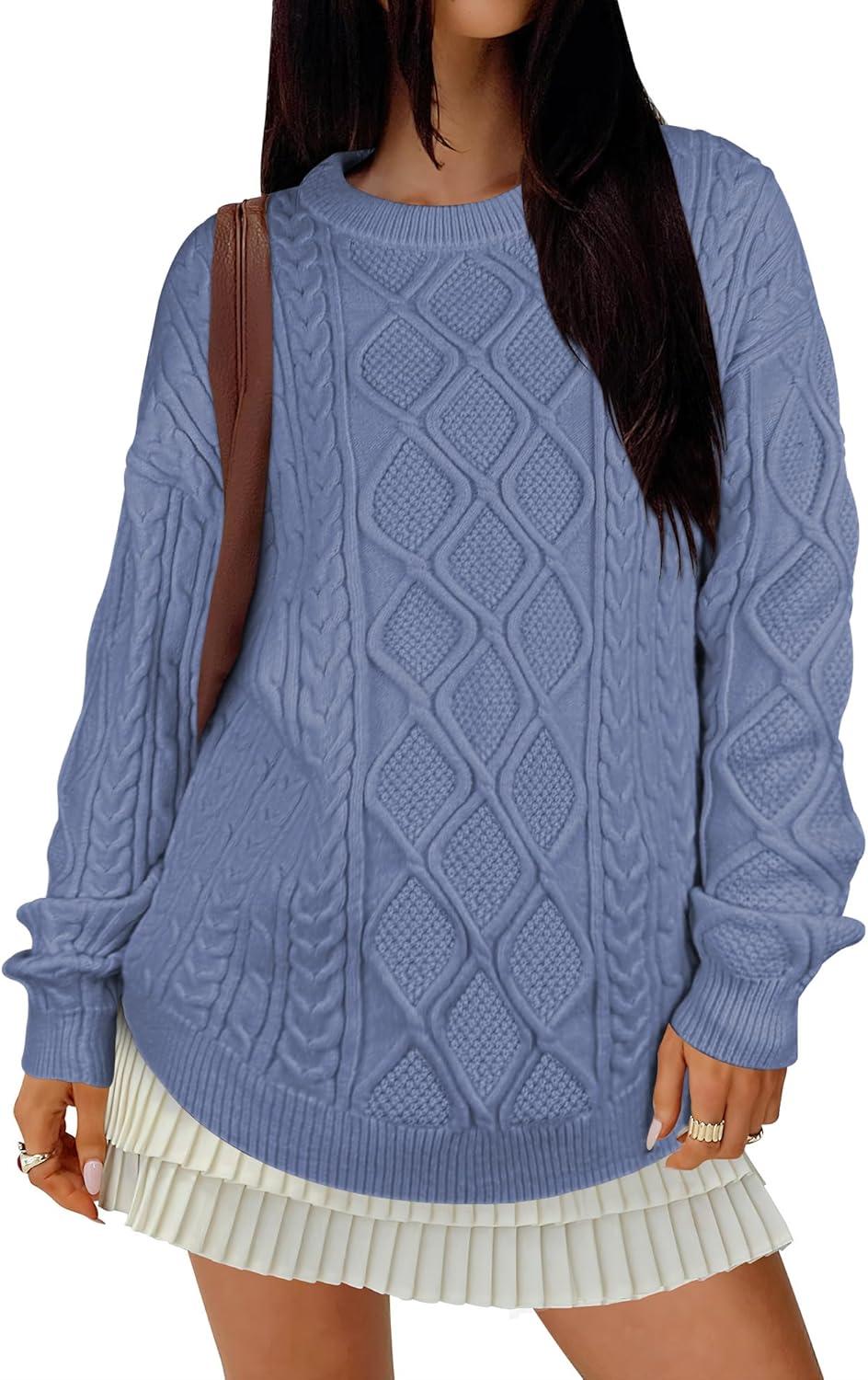 imageANRABESS Women Oversized Chunky Cable Knitted Vintage Sweater 2025 Fall Winter OutfitsBlue