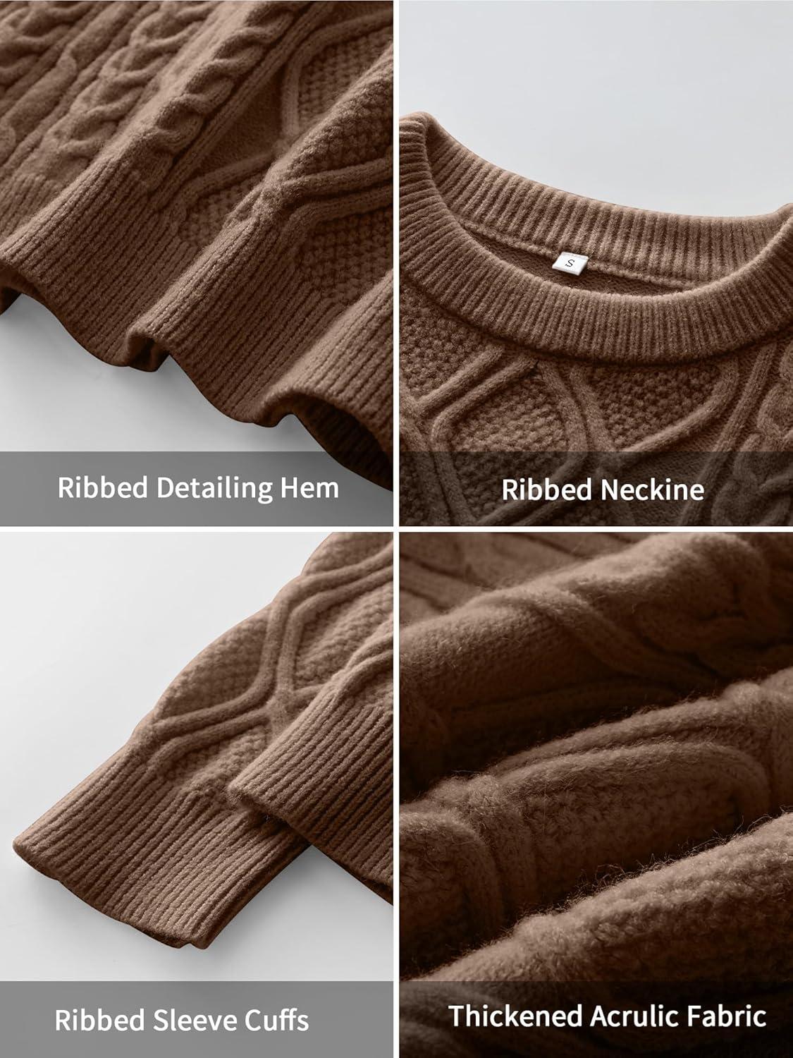 imageANRABESS Women Oversized Chunky Cable Knitted Vintage Sweater 2025 Fall Winter OutfitsBrown