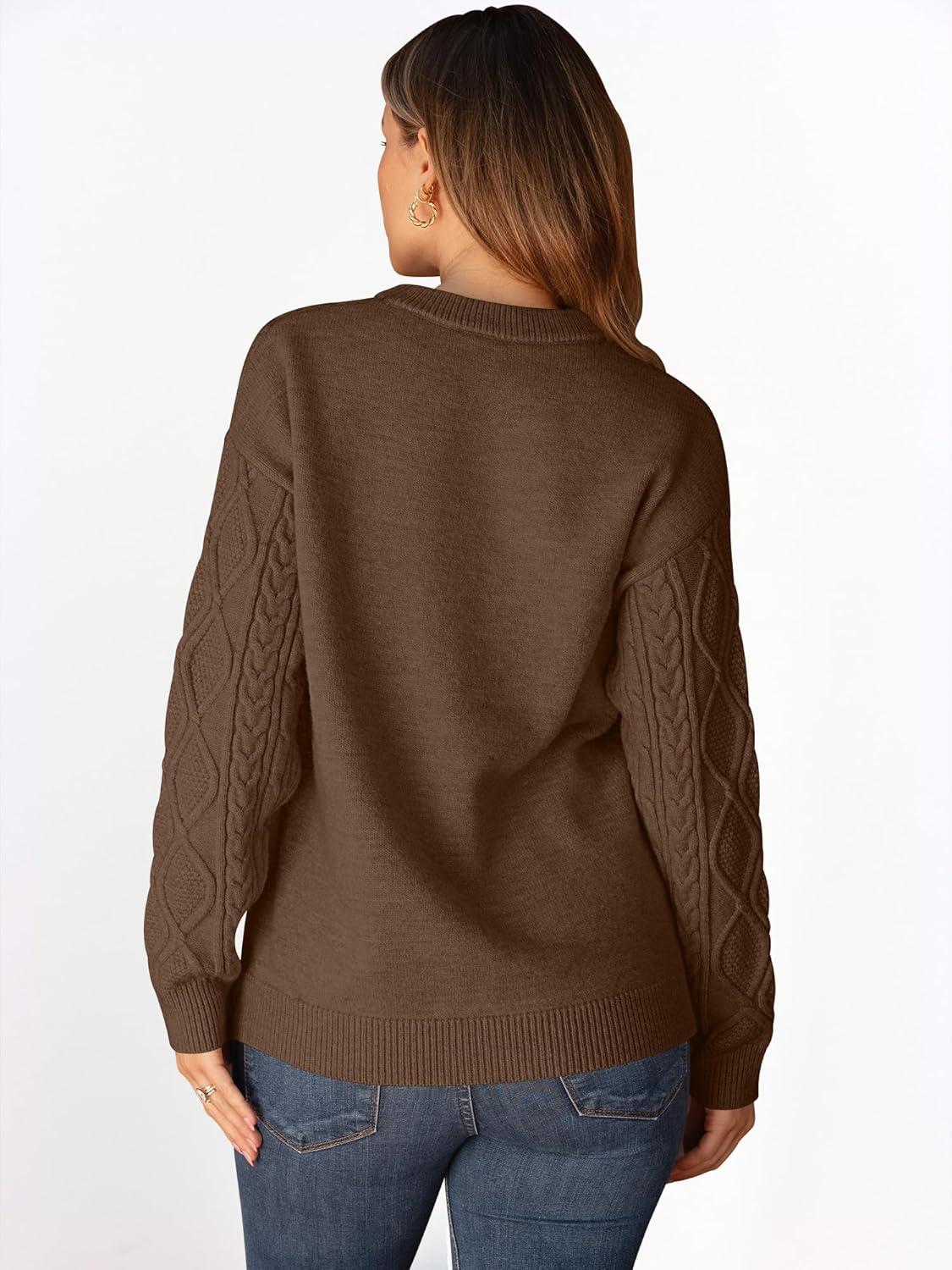 imageANRABESS Women Oversized Chunky Cable Knitted Vintage Sweater 2025 Fall Winter OutfitsBrown