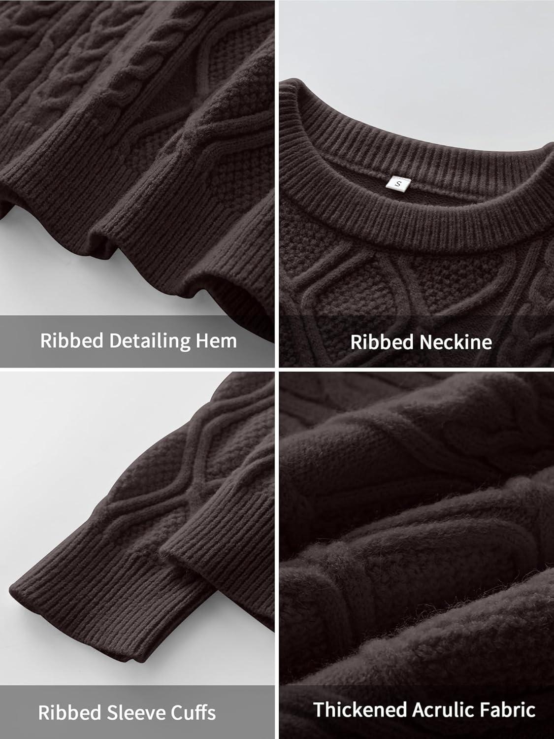 imageANRABESS Women Oversized Chunky Cable Knitted Vintage Sweater 2025 Fall Winter OutfitsCoffee