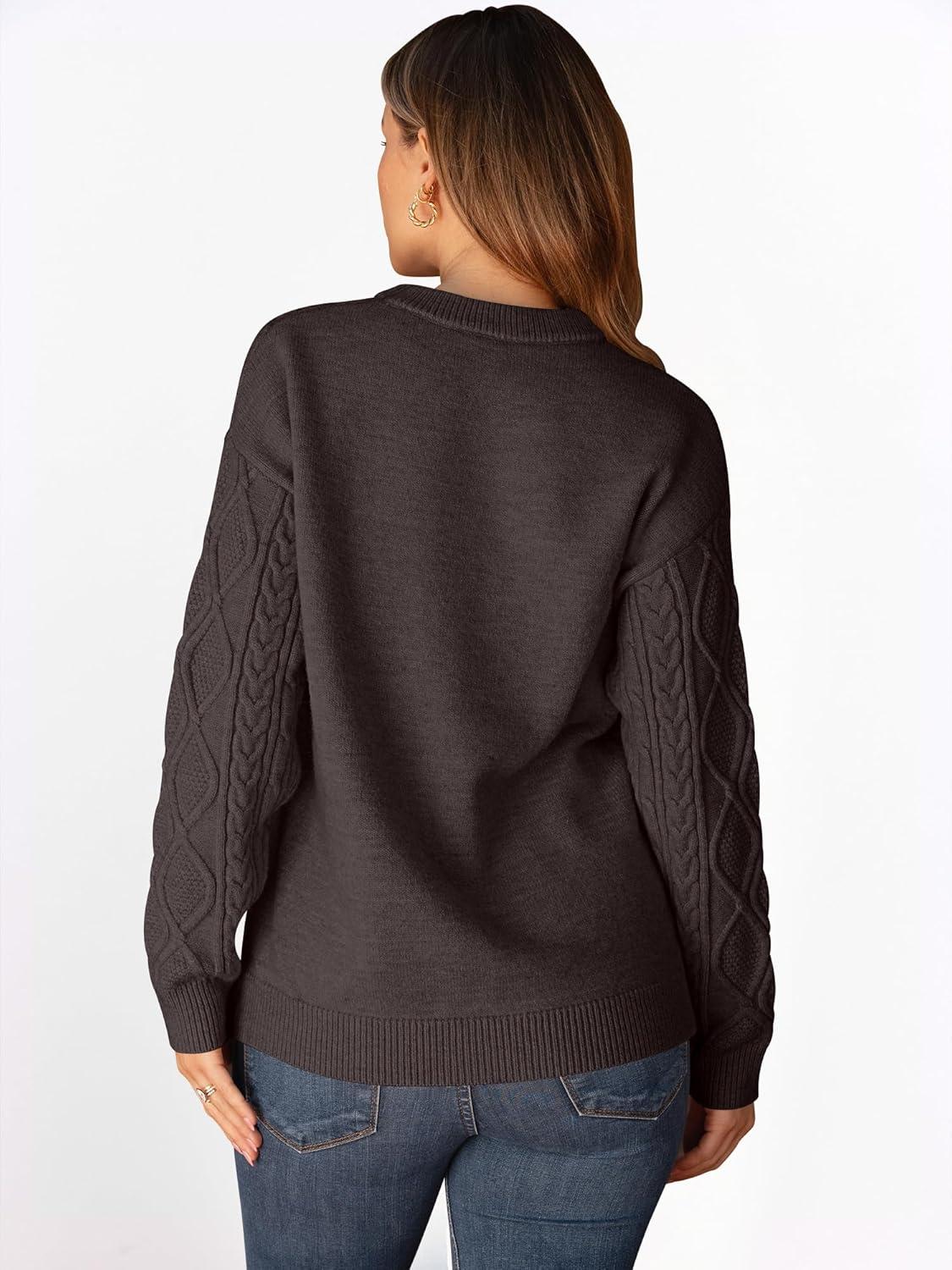 imageANRABESS Women Oversized Chunky Cable Knitted Vintage Sweater 2025 Fall Winter OutfitsCoffee