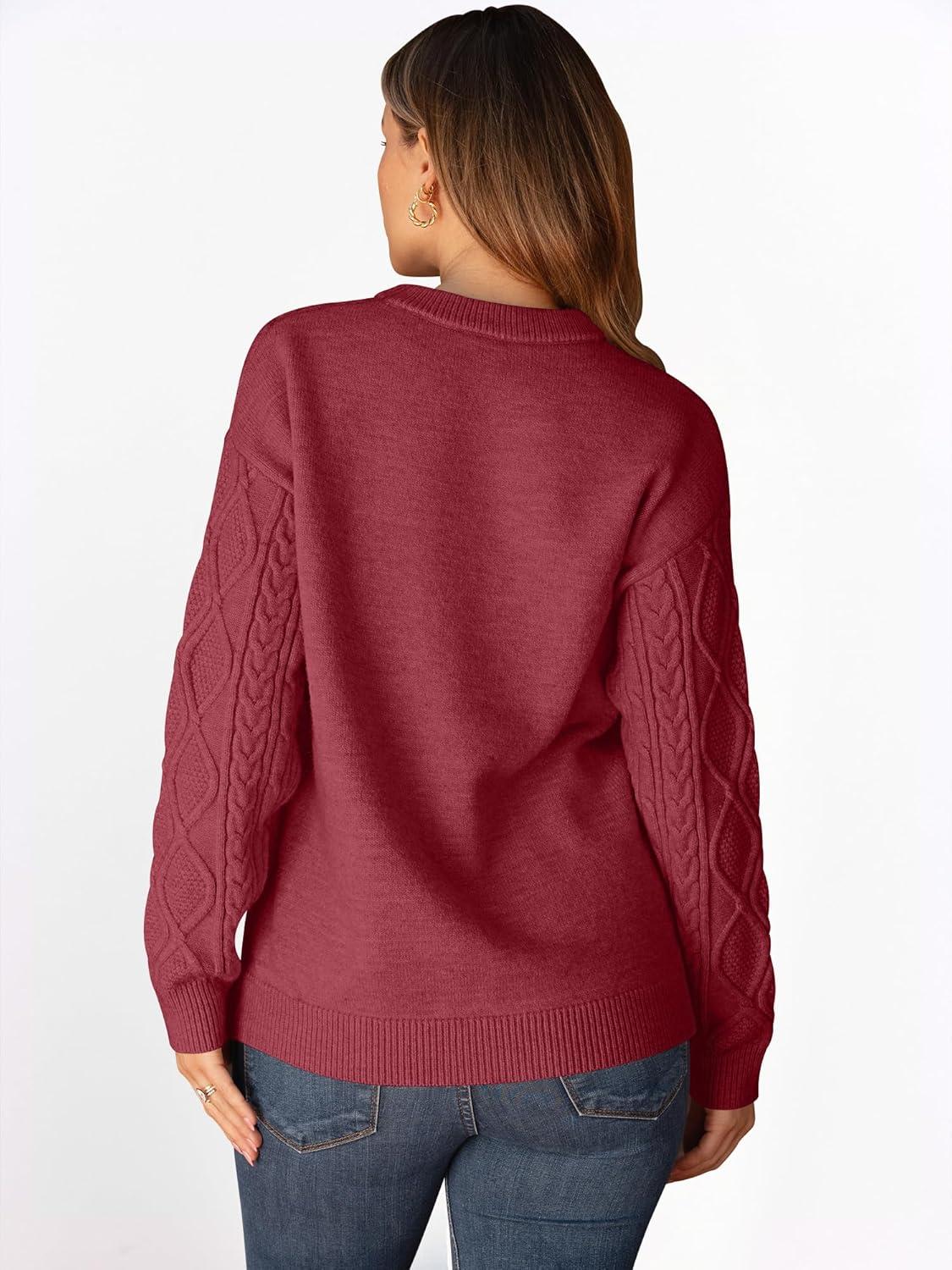 imageANRABESS Women Oversized Chunky Cable Knitted Vintage Sweater 2025 Fall Winter OutfitsDeep Red