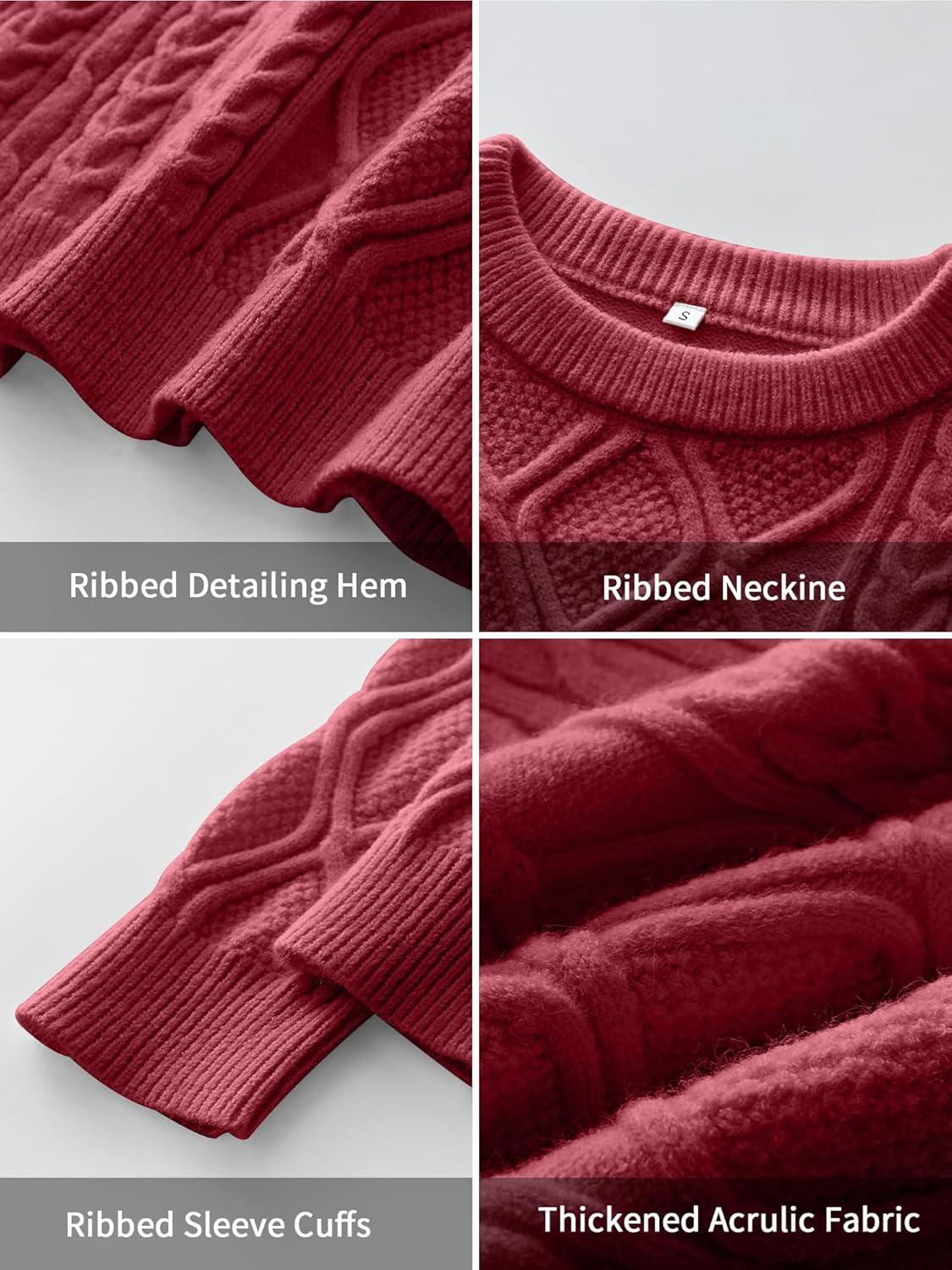 imageANRABESS Women Oversized Chunky Cable Knitted Vintage Sweater 2025 Fall Winter OutfitsDeep Red