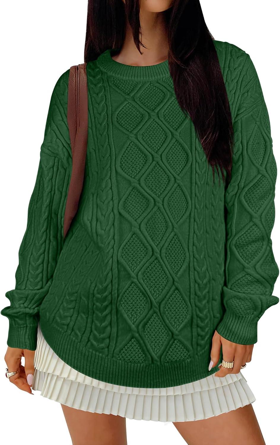 imageANRABESS Women Oversized Chunky Cable Knitted Vintage Sweater 2025 Fall Winter OutfitsGreen