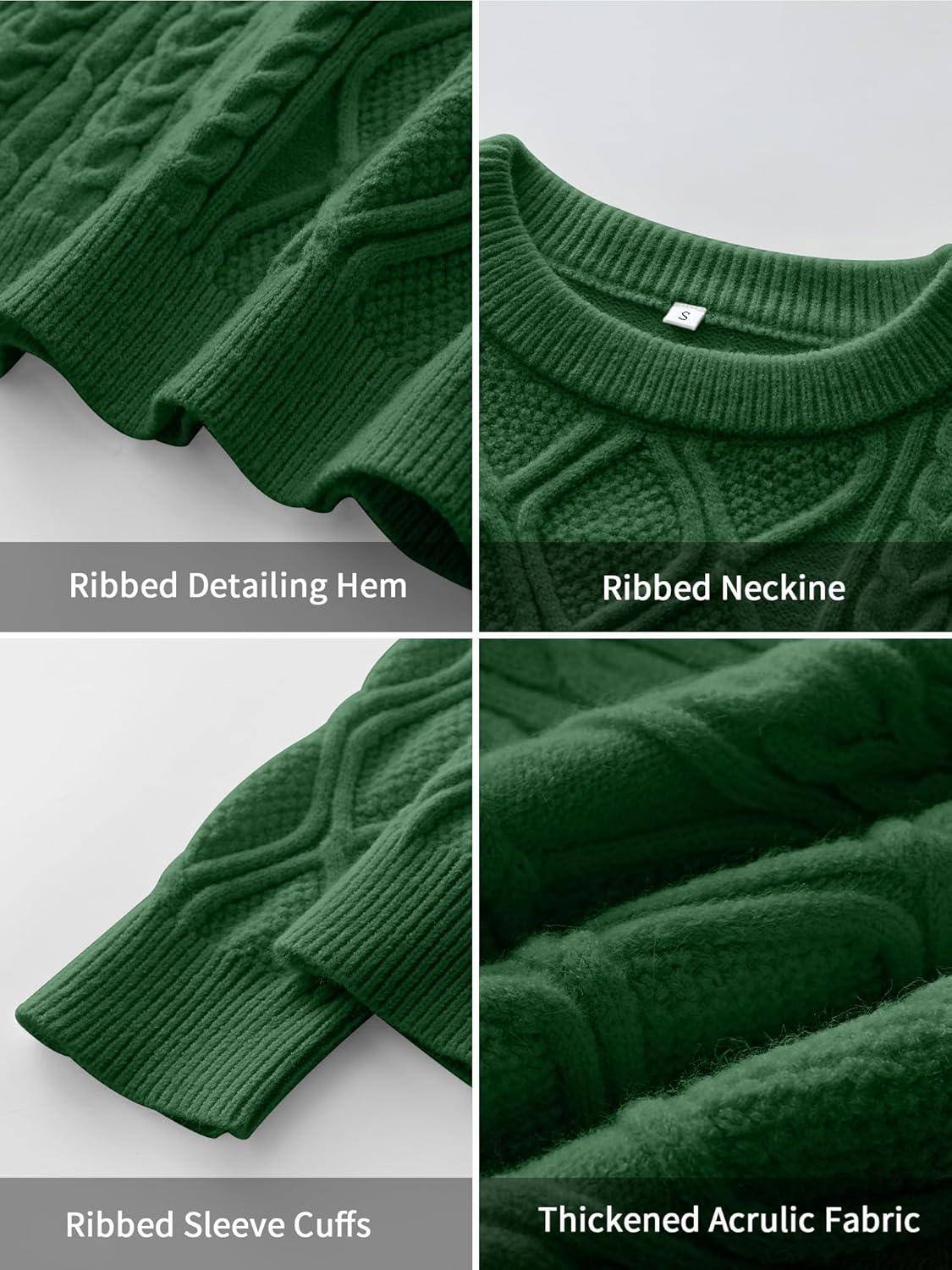 imageANRABESS Women Oversized Chunky Cable Knitted Vintage Sweater 2025 Fall Winter OutfitsGreen