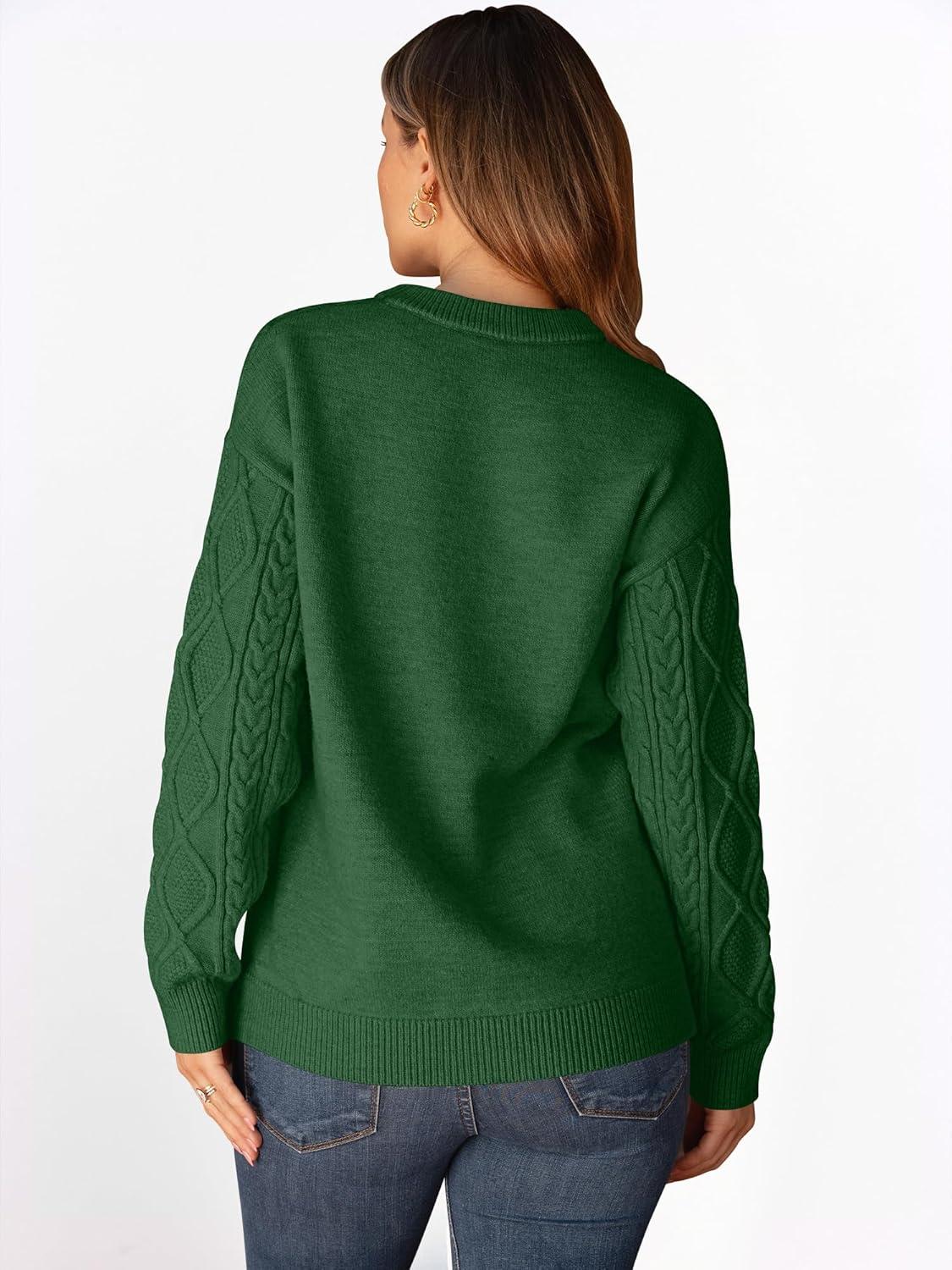 imageANRABESS Women Oversized Chunky Cable Knitted Vintage Sweater 2025 Fall Winter OutfitsGreen