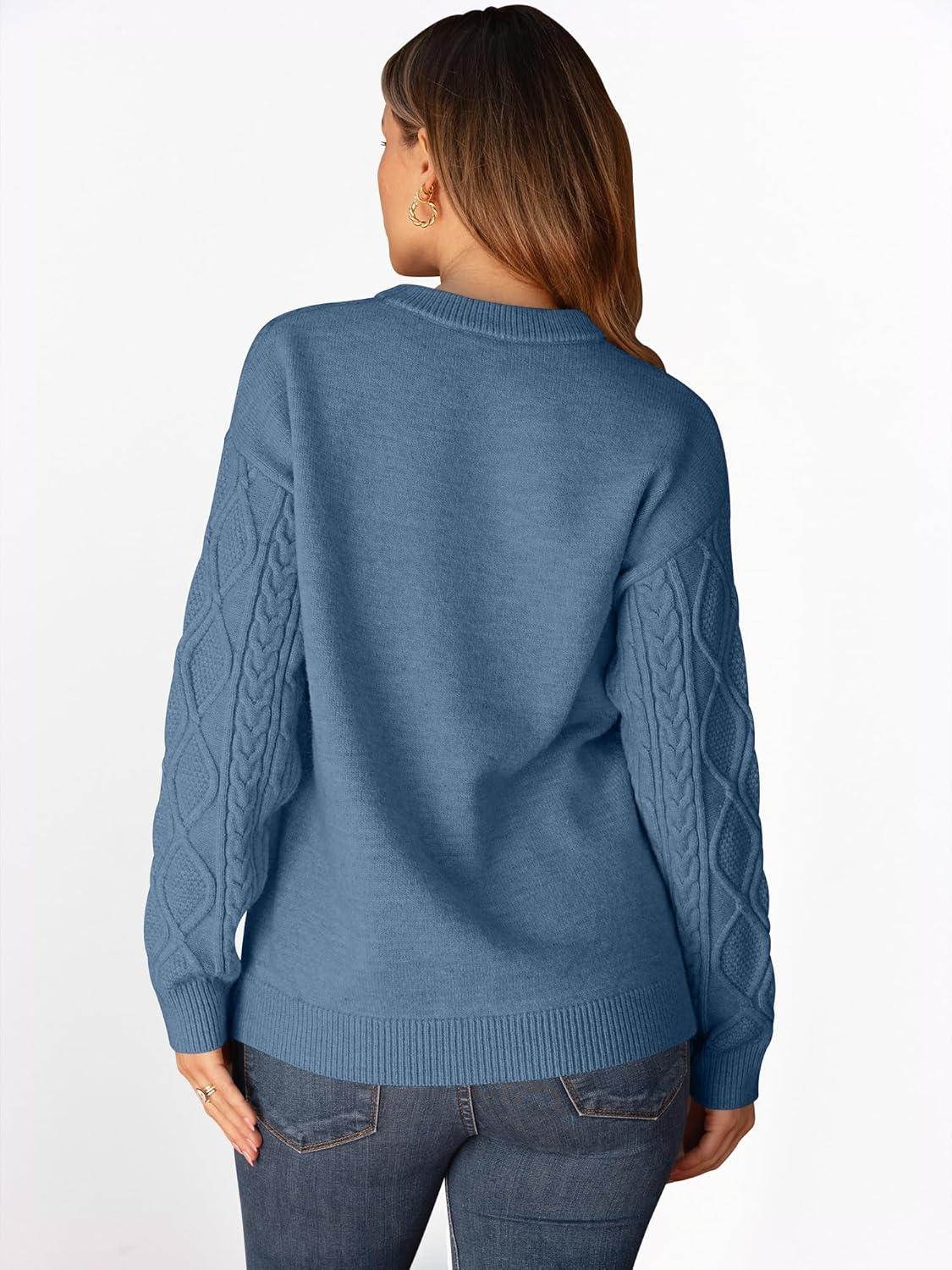 imageANRABESS Women Oversized Chunky Cable Knitted Vintage Sweater 2025 Fall Winter OutfitsGrey Blue