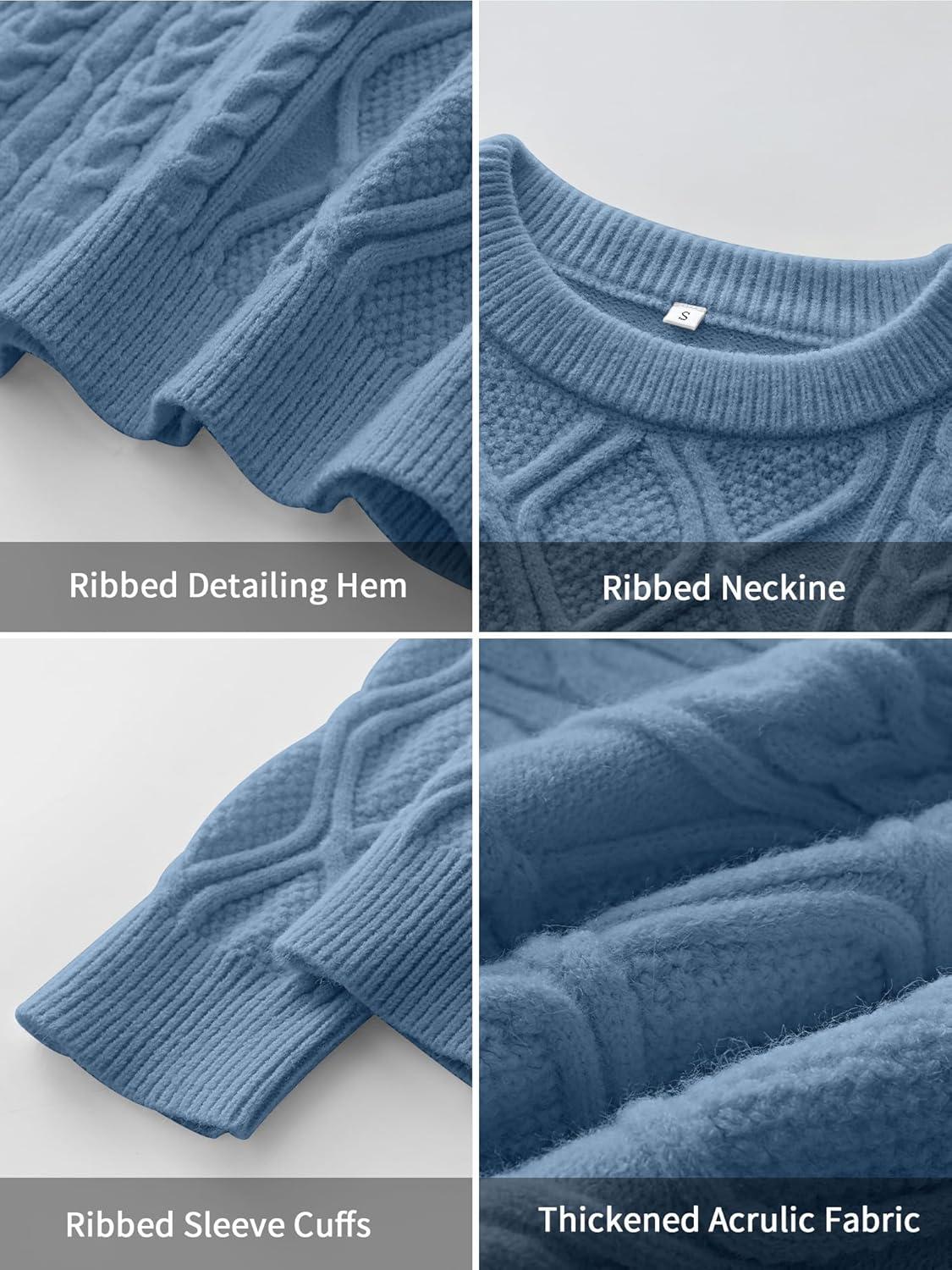 imageANRABESS Women Oversized Chunky Cable Knitted Vintage Sweater 2025 Fall Winter OutfitsGrey Blue