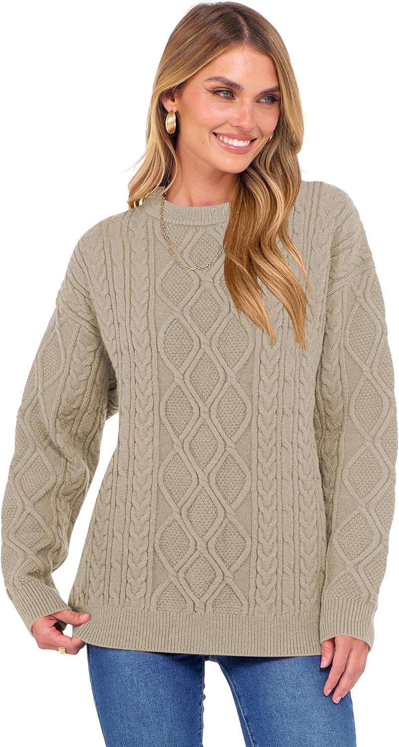 imageANRABESS Women Oversized Chunky Cable Knitted Vintage Sweater 2025 Fall Winter OutfitsKhaki