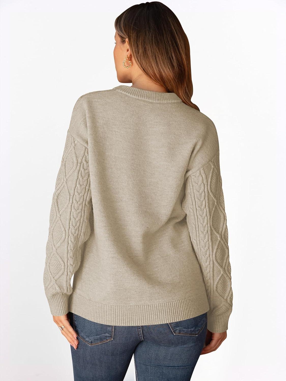 imageANRABESS Women Oversized Chunky Cable Knitted Vintage Sweater 2025 Fall Winter OutfitsKhaki