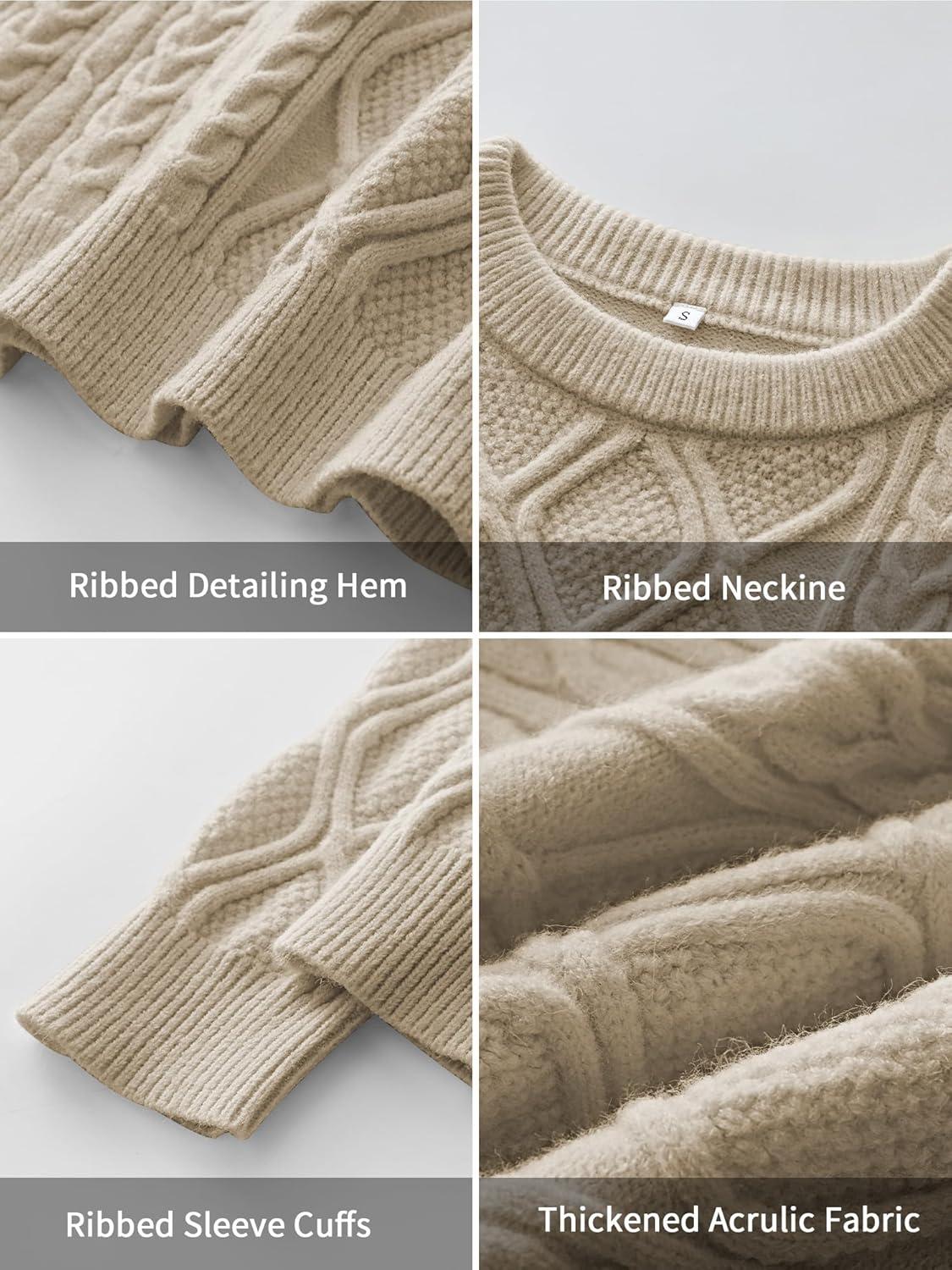 imageANRABESS Women Oversized Chunky Cable Knitted Vintage Sweater 2025 Fall Winter OutfitsKhaki