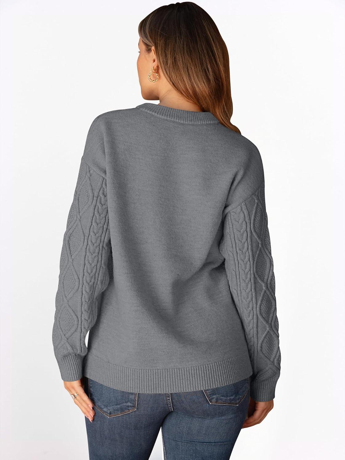 imageANRABESS Women Oversized Chunky Cable Knitted Vintage Sweater 2025 Fall Winter OutfitsLight Grey