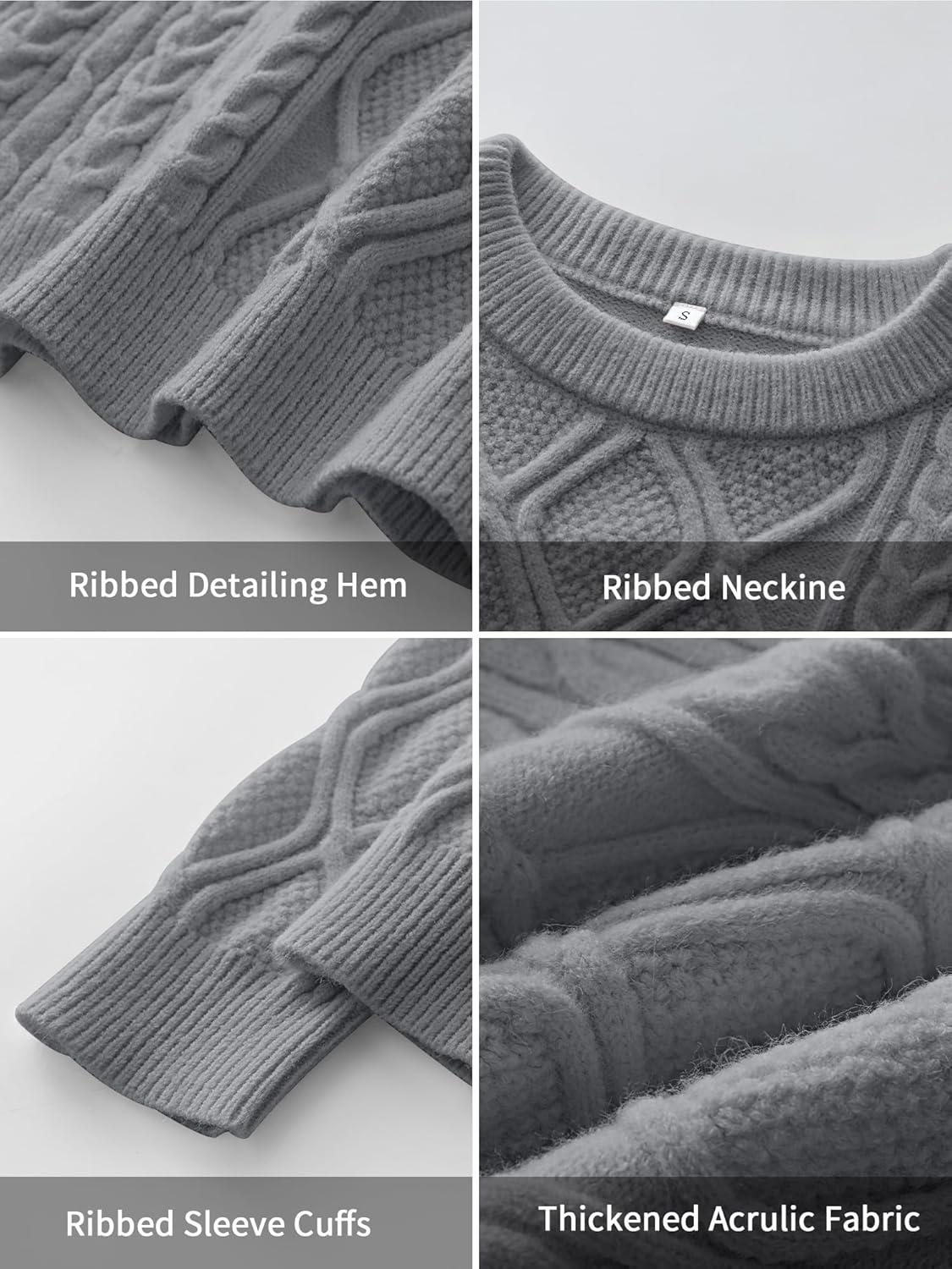 imageANRABESS Women Oversized Chunky Cable Knitted Vintage Sweater 2025 Fall Winter OutfitsLight Grey